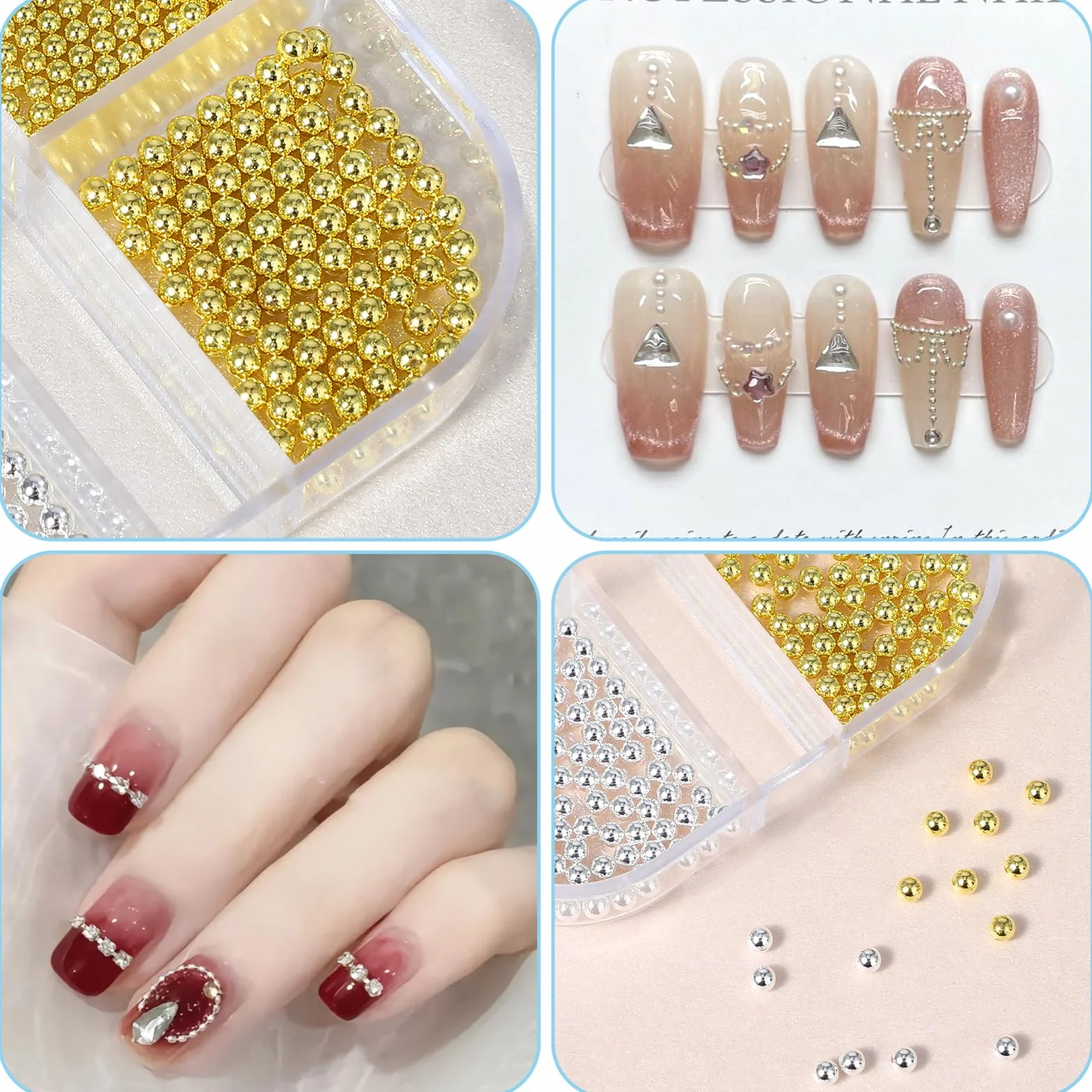 Tucnoeu 584833_1_Scwz9CNaa 3D paznokcie artystyczne metalowe zawieszki złote srebrne koraliki kawiorowe do paznokci mini nity do paznokci biżuteria dekoracja Pixie kryształ górski zestaw dla kobiet