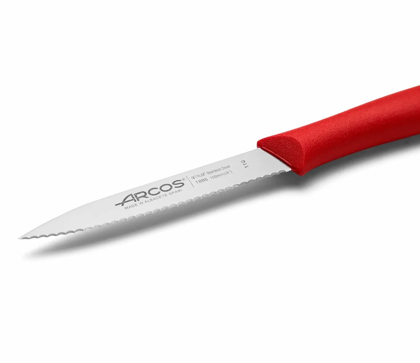 Arcos 188612 Nova-Paring nóż ząbkowane ostrze Nitrum stal nierdzewna 100 mm uchwyt polipropylenowy czerwony 18/8