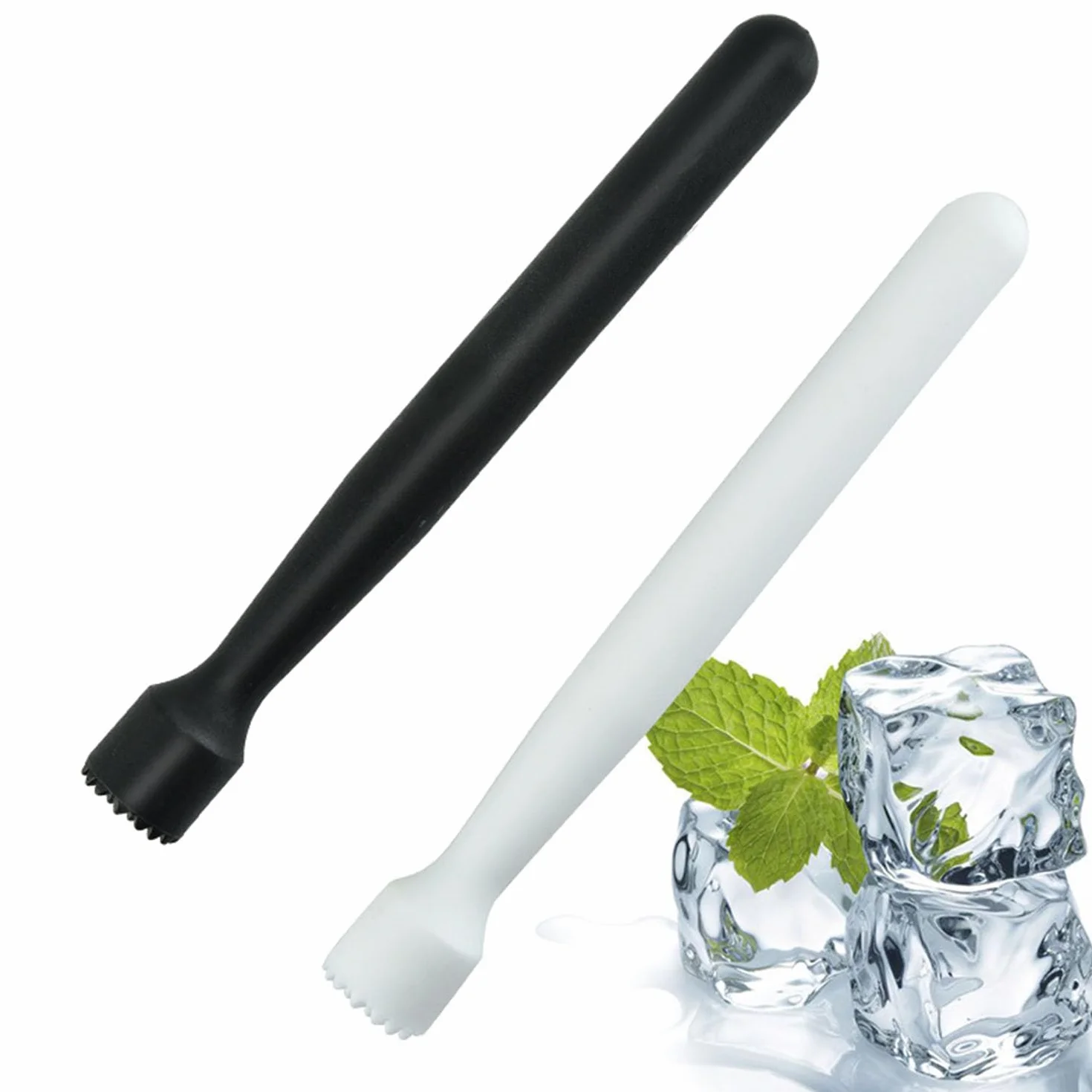 Rozdrabniacz do lodu, kruszarka do ziół, z tworzywa sztucznego, ubijacz do koktajli, Mojito, pręt do rozdrabniania lodu, nadaje się do barów, na imprezy, do domu (czarny + biały)