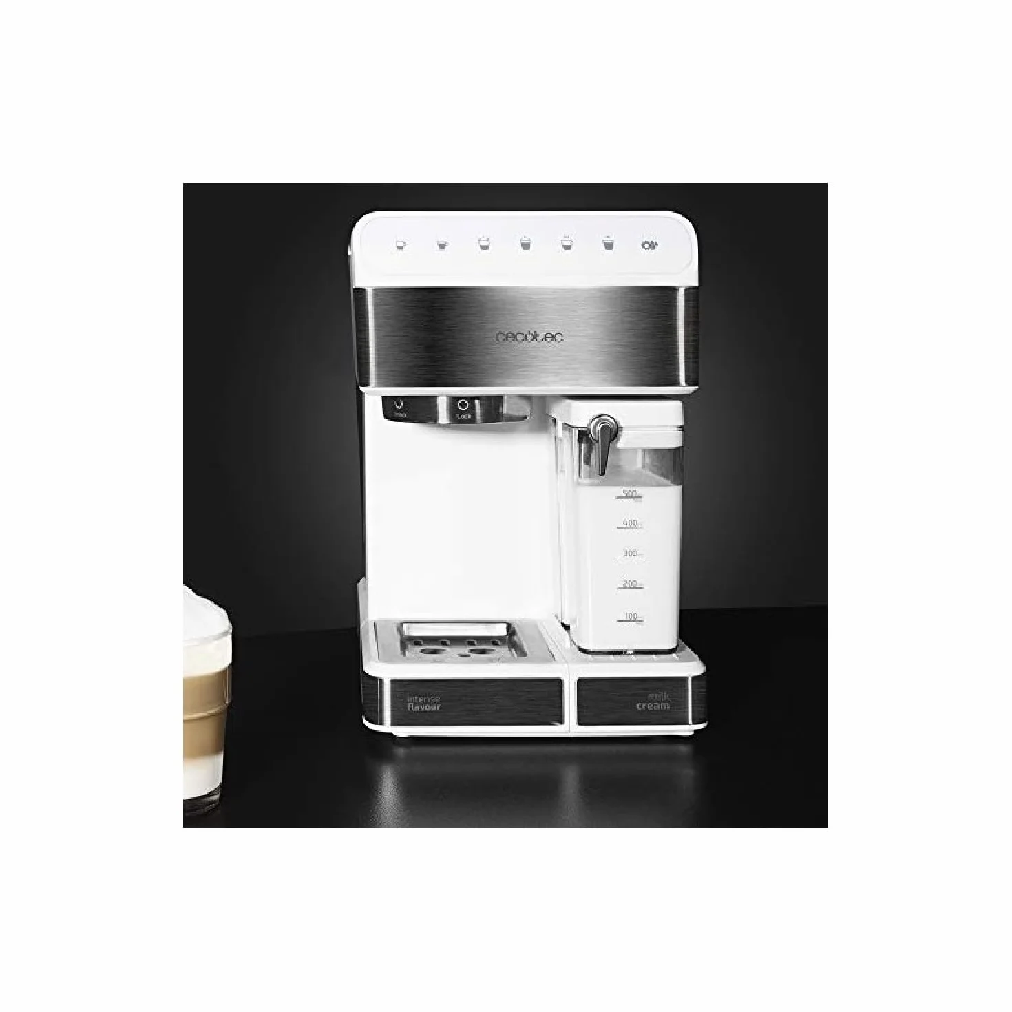 Cecotec Półautomatyczny ekspres do kawy, Power Instant-ccino, 20 barów ciśnienia, pojemność 1,4 l, system grzewczy ThermoBlock i wyjmowany zbiornik na mleko Touch White