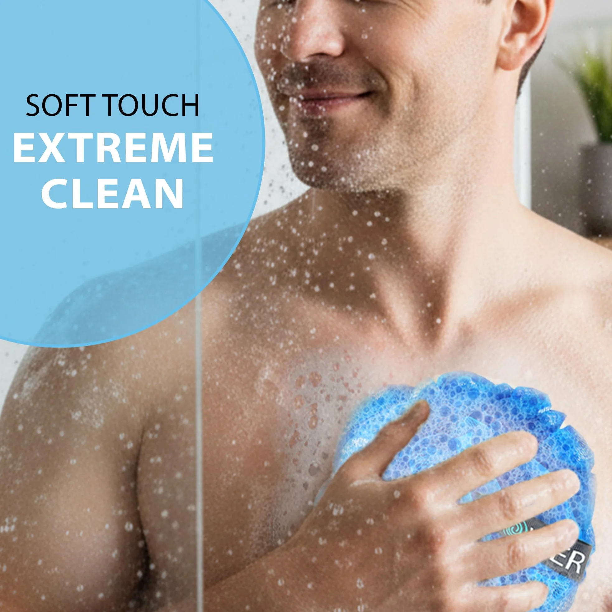Loofah Gąbka do kąpieli - głęboki zestaw-XL-75 g od bukietu prysznicowego - bardzo duże 4 opakowania, miękka siatka z siatki Luffa Loofa Loufa Puff - złuszczający peeling do ciała dla kobiet i mężczyzn: kojący złuszczacz do twarzy i ciała