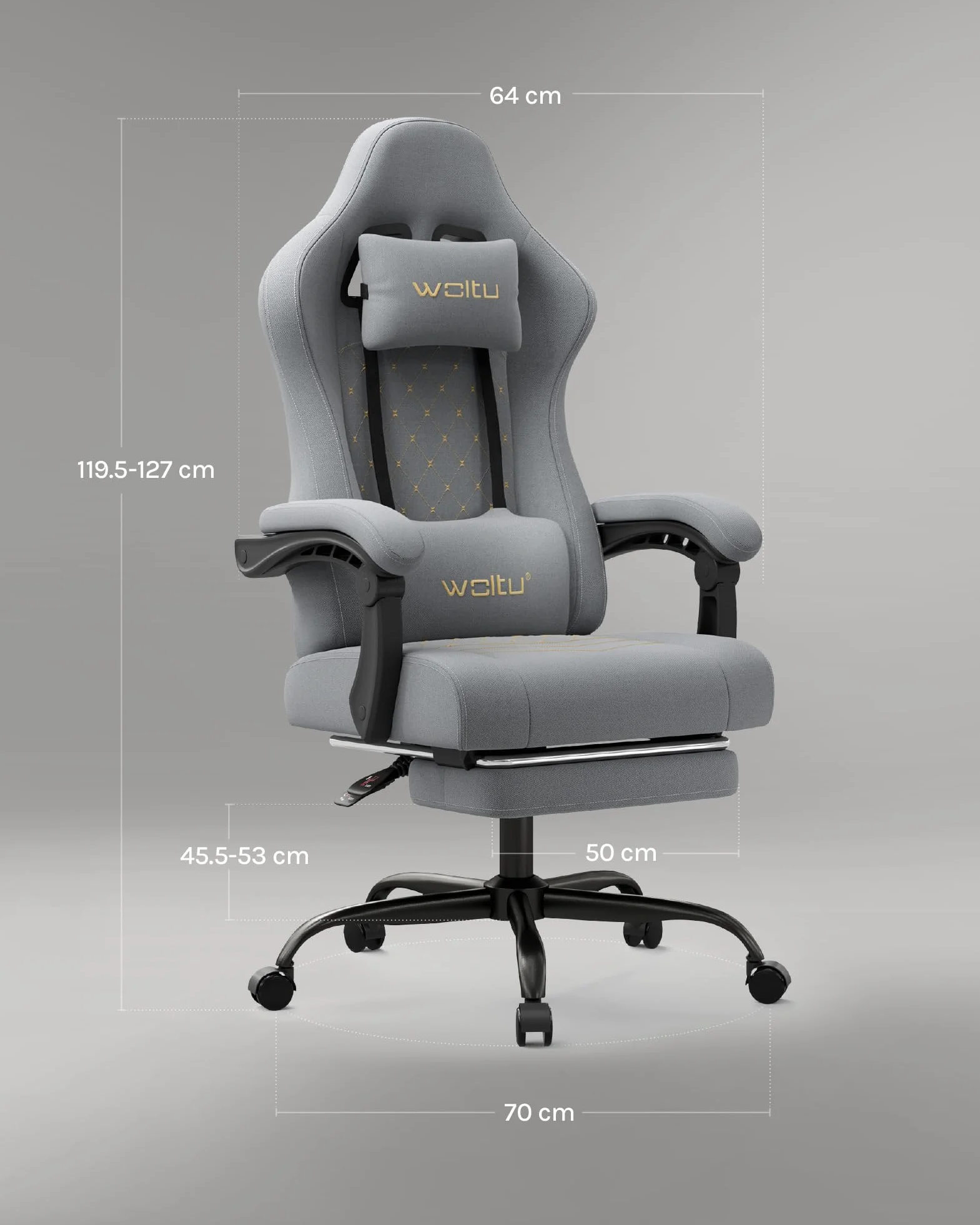 WOLTU Fotel gamingowy z funkcją masażu, krzesło komputerowe z poduszką z kieszeni, fotel dla graczy, ergonomiczny, obrotowy fotel z poduszką pod głowę, poduszka lędźwiowa, podnóżek, 150 kg,