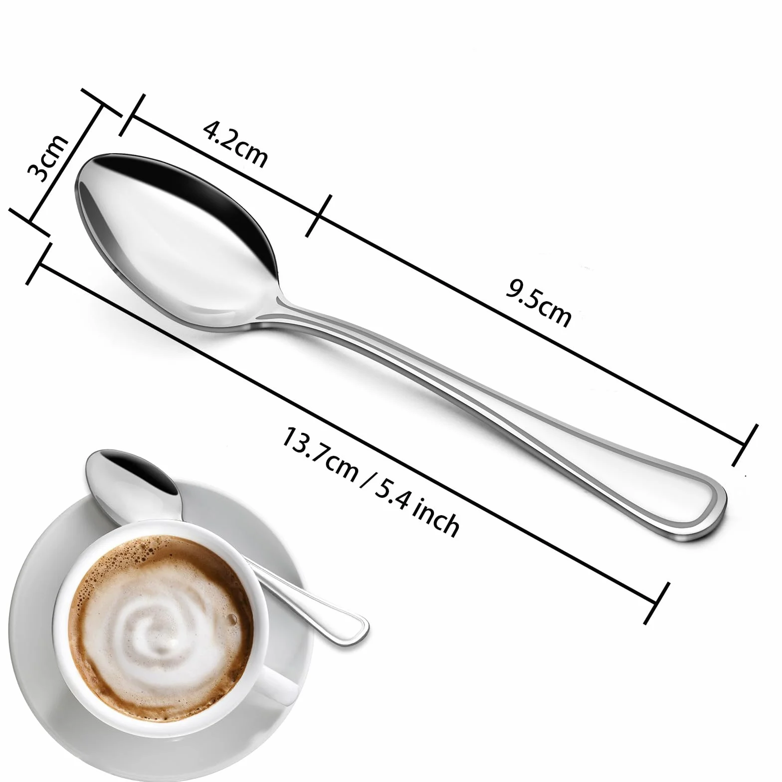 BEWOS - 24-sztukowy zestaw łyżek do herbaty, ilyżki do kawy z nierdzewnej stali o długości 13,7 cm (5,4 cali), ilyżki do espresso, ilyżki do deseru, małe ilyżki, z połyskującą powierzchnią