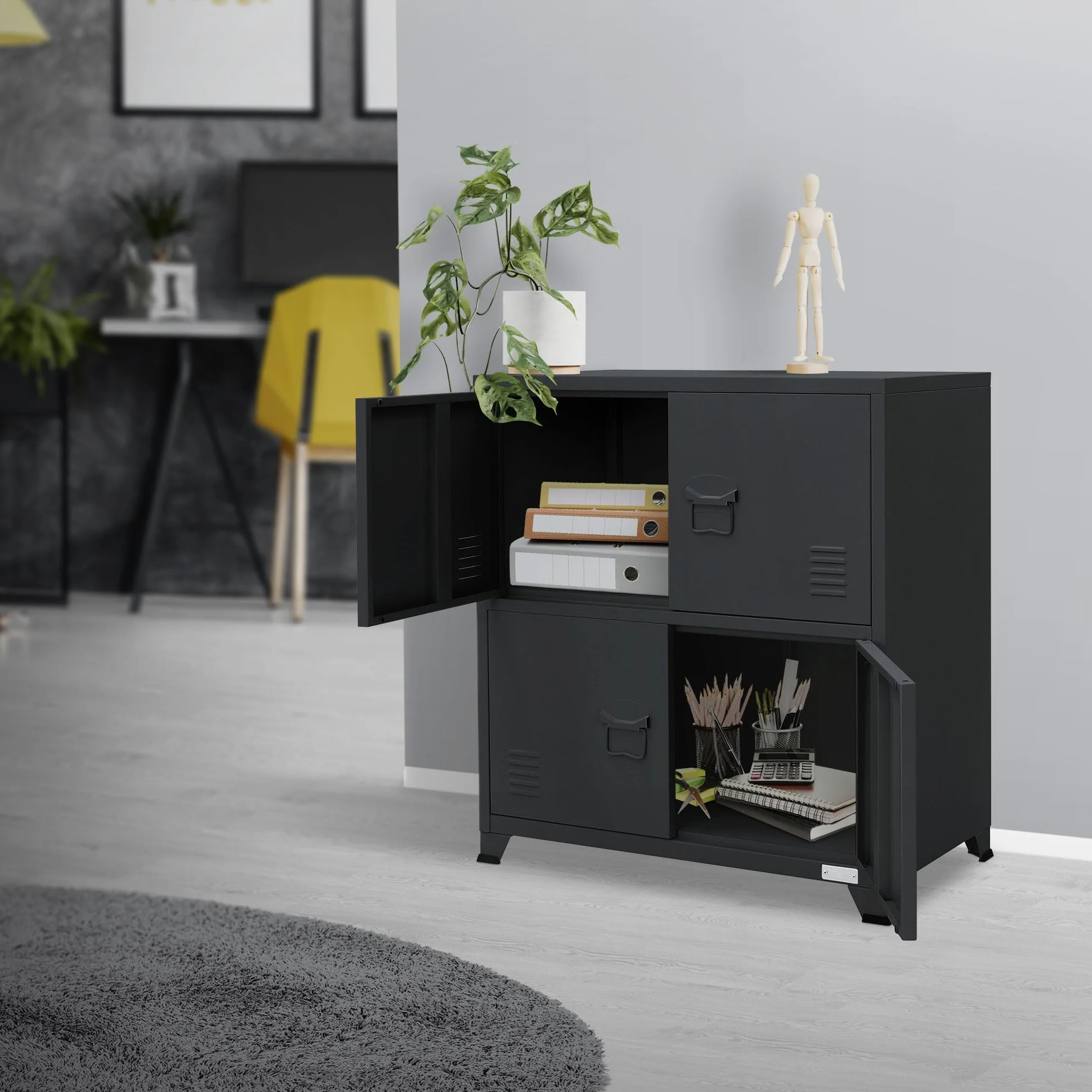 ML-Design szafka metalowa antracyt 75x40x80,5 cm 4 drzwi 2 przegrody wolnostojaca