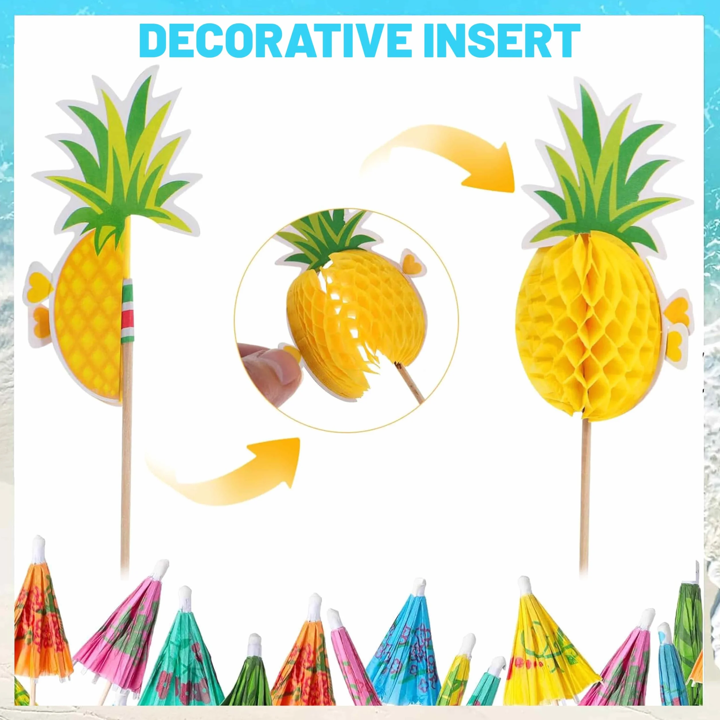 70 sztuk parasoli koktajlowych 3D Flaming Ananas Pszczoła Pszczoła Dekoracje Koktajlowe na drinki na wesele przyjęcie letnie urodziny dekoracja (mieszane kolory)