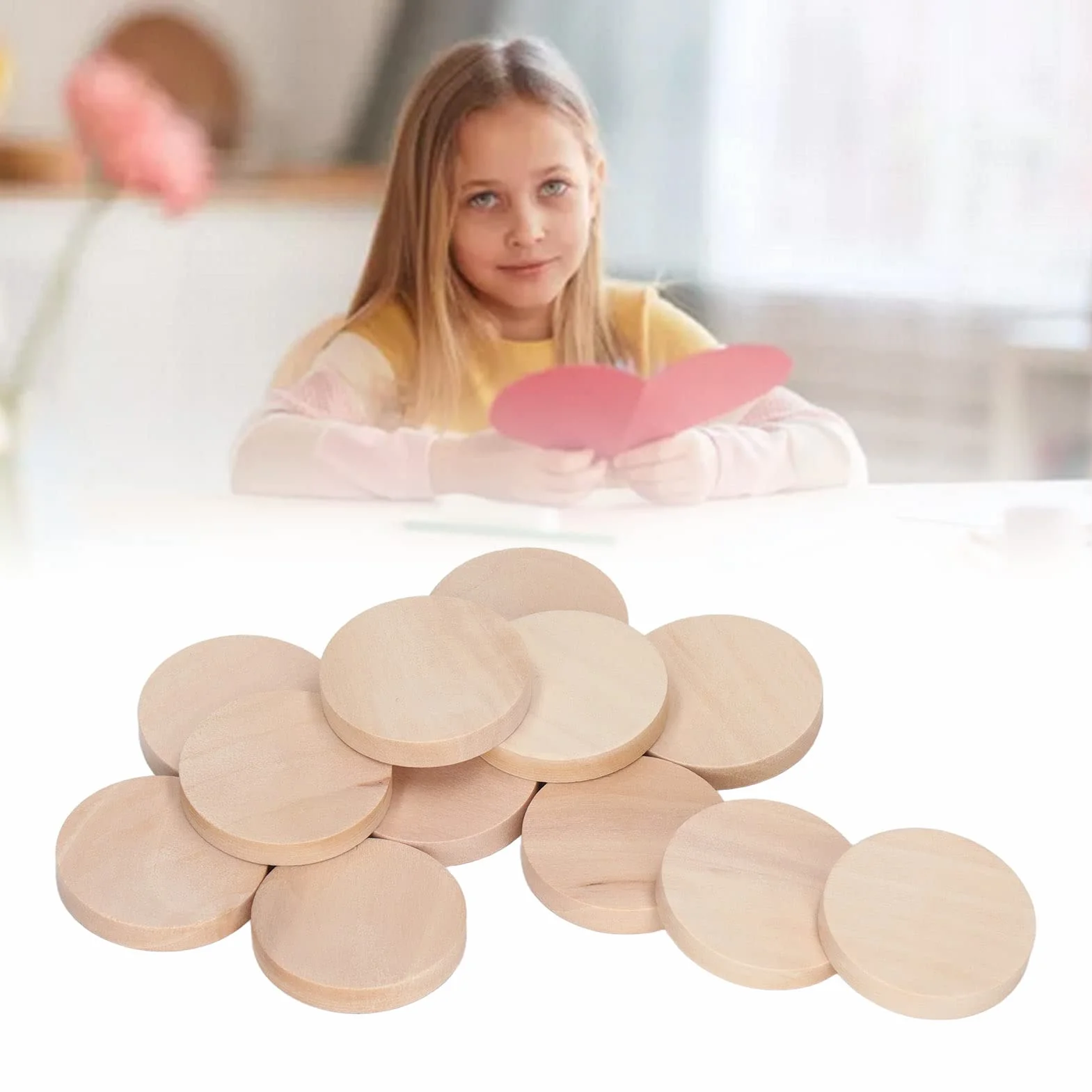 Okrągłe Monety Drewniane Zrębki Drewniane 1,2 Cala Kreatywny Pakiet Koła Żetony Ozdoby Projekty Rękodzielnicze 50 szt. Naturalne Drewniane Krążki Drewno Platanowe Niedokończone