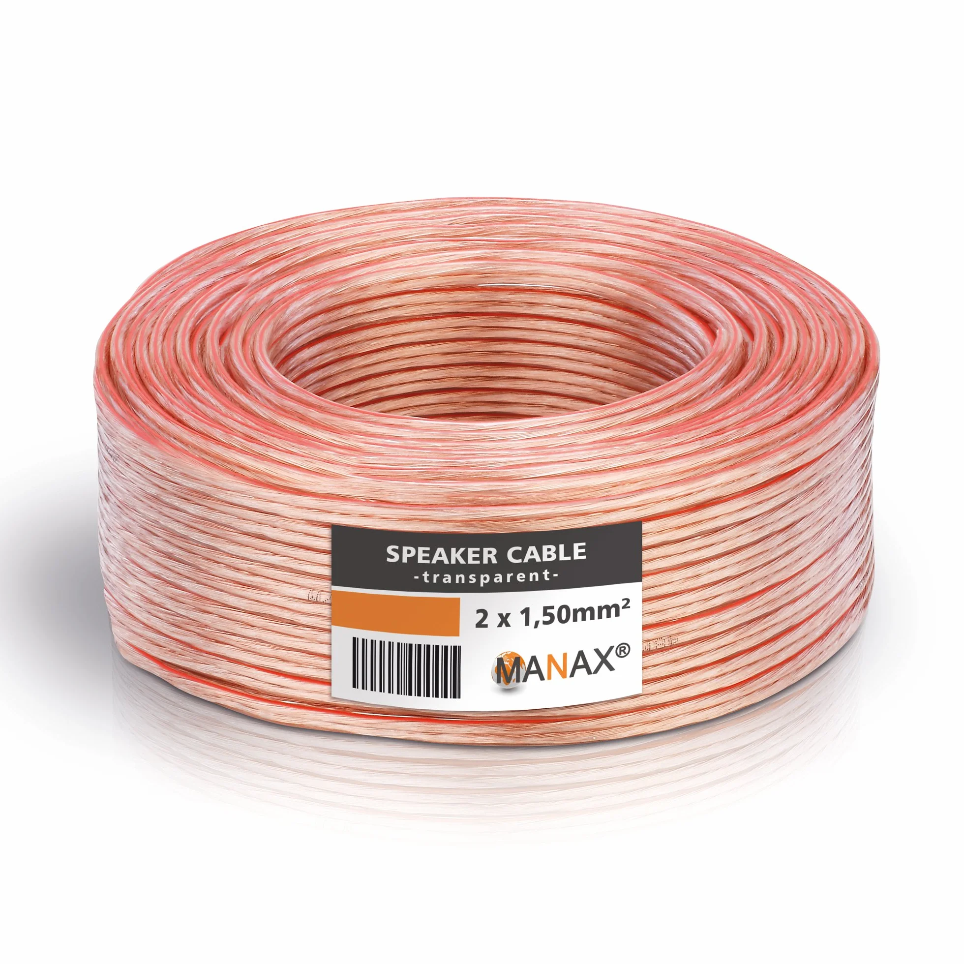 Manax SC2150T-20 kabel do głośnika 2 x 1,50 mm² CCA (kabel skrzynkowy/kabel audio), pierścień 20 m, przezroczysty