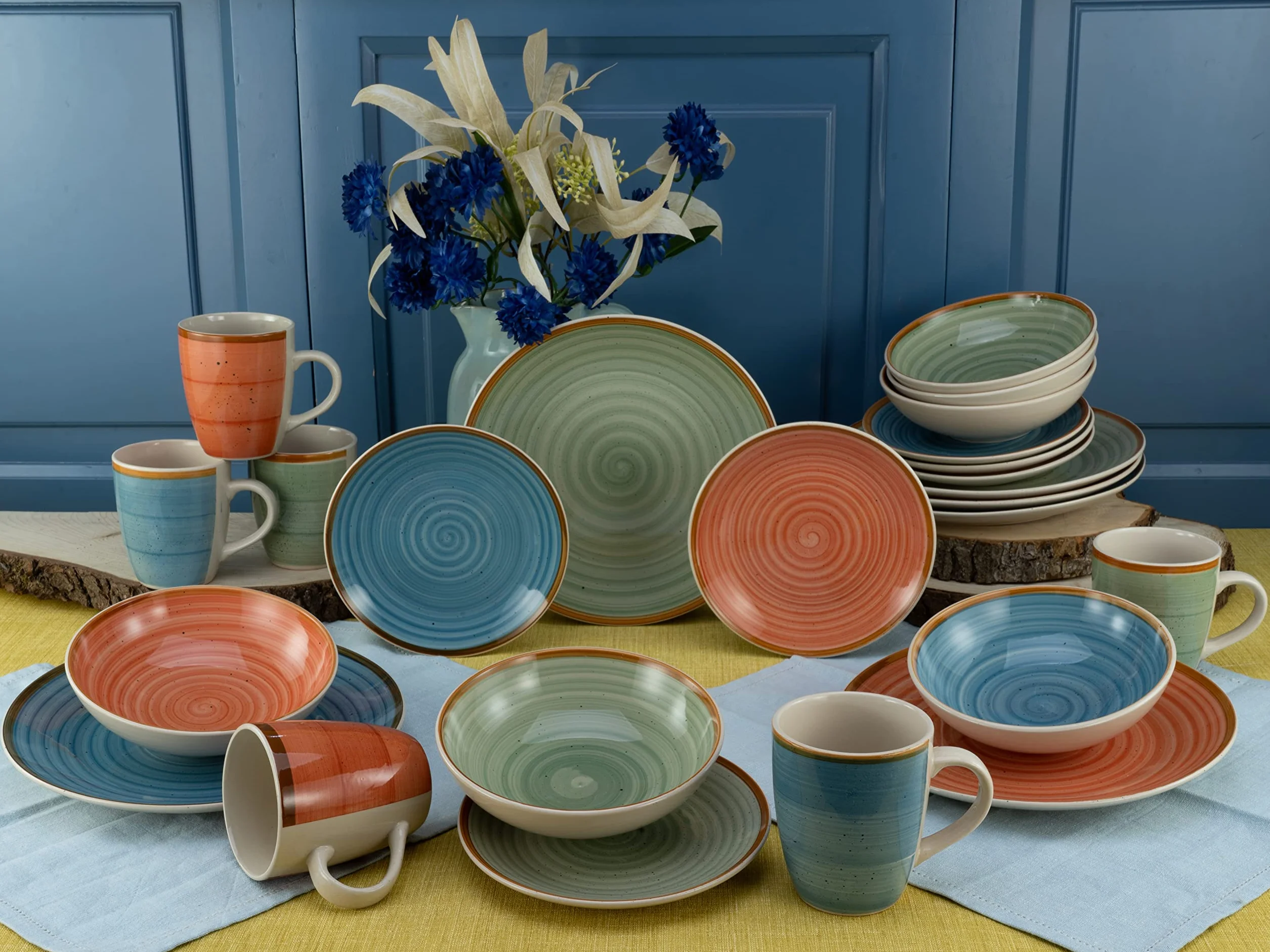 CreaTable, 22851, seria Country, 24-częściowy zestaw naczyń, serwis kombi z kamionki, nadaje się do mycia w zmywarce i używania w kuchence mikrofalowej, wysokiej jakości produkcja