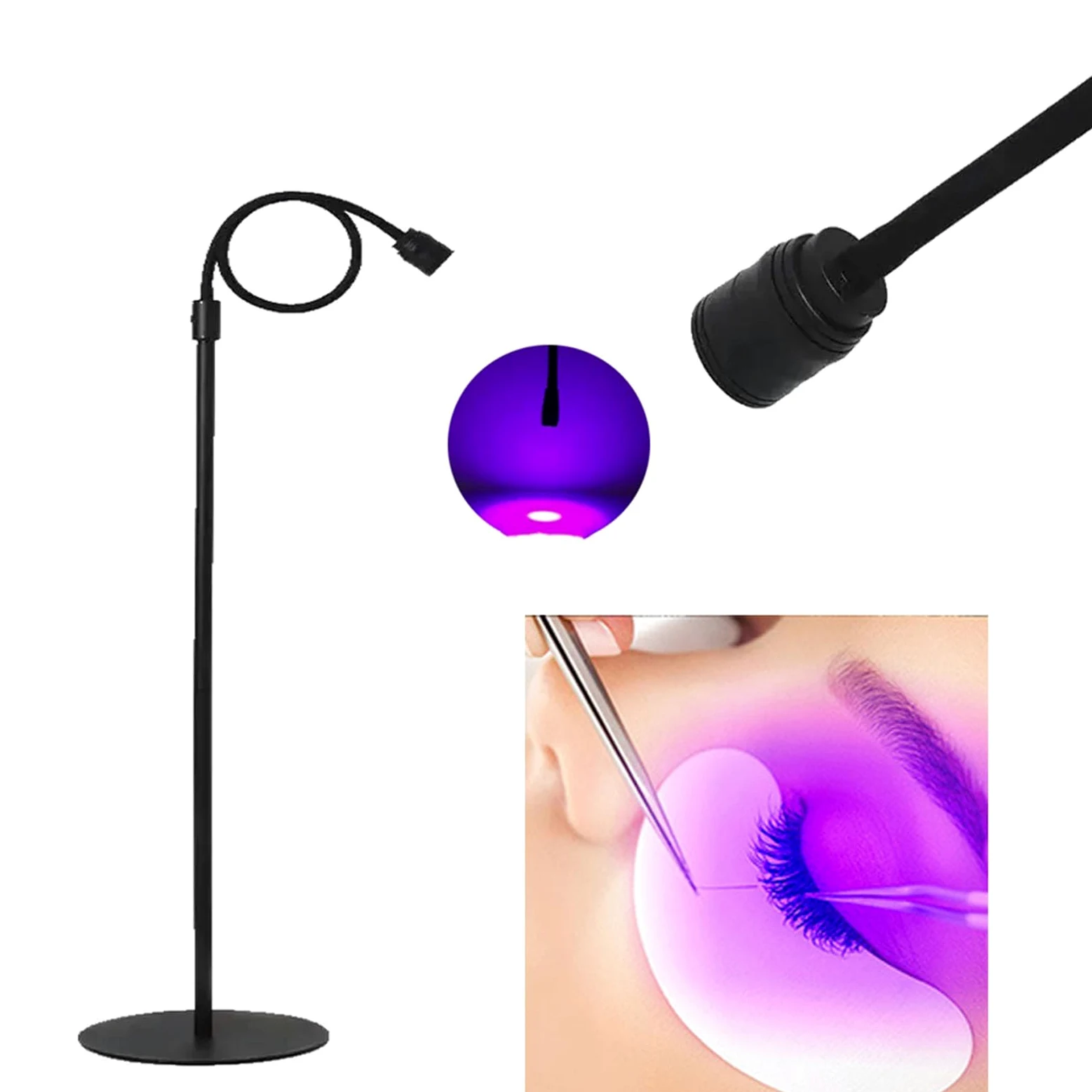 Lampa UV Lash z Pedałem, Lampa UV do Przedłużania Rzęs, z regulowaną gęsią szyją, Lampa LED do Rzęs, Lampa UV do Paznokci (wtyczka UE 5W)