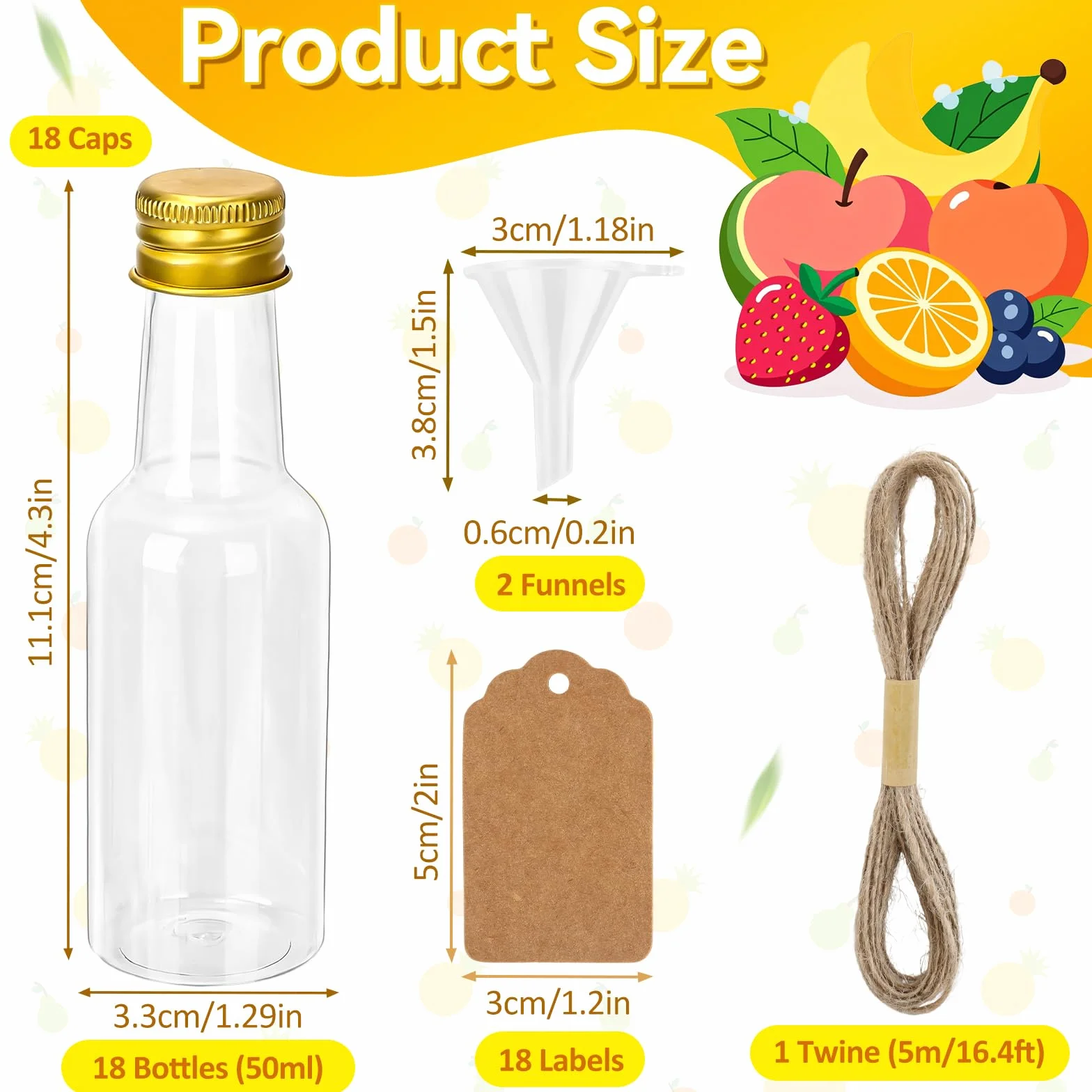 Mini butelki z tworzywa sztucznego 50 ml zestaw 18 sztuk z lejkami etykietami i sznurkiem