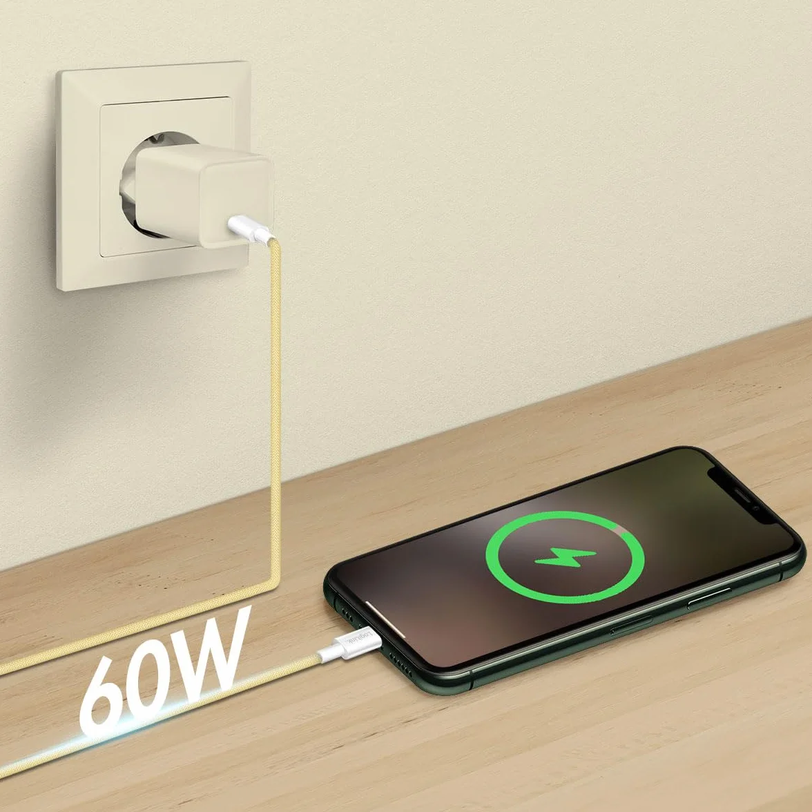 Logilink Kabel przyłączeniowy USB 2.0 typu C, C (wtyczka) do C (wtyczka) z nylonową powłoką, 60 W, żółty, 0,5 m