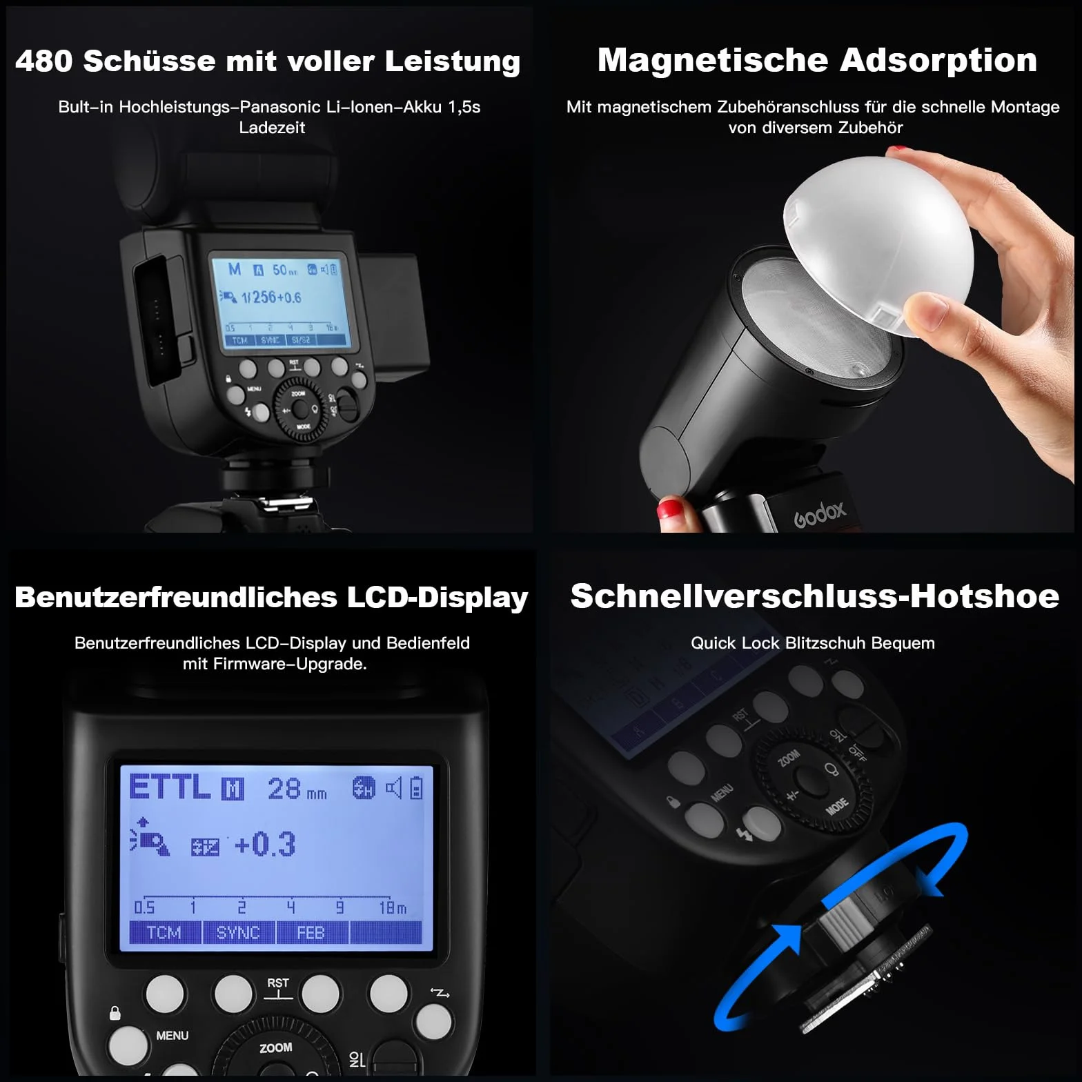 GODOX V1N okrągła lampa błyskowa, 76 W, Speedlite, profesjonalna, okrągła lampa błyskowa 1/8000 HSS 2.4G Wireless X System i-TTL z akumulatorem litowo-jonowym 2600 mAh, kompatybilna z Nikon