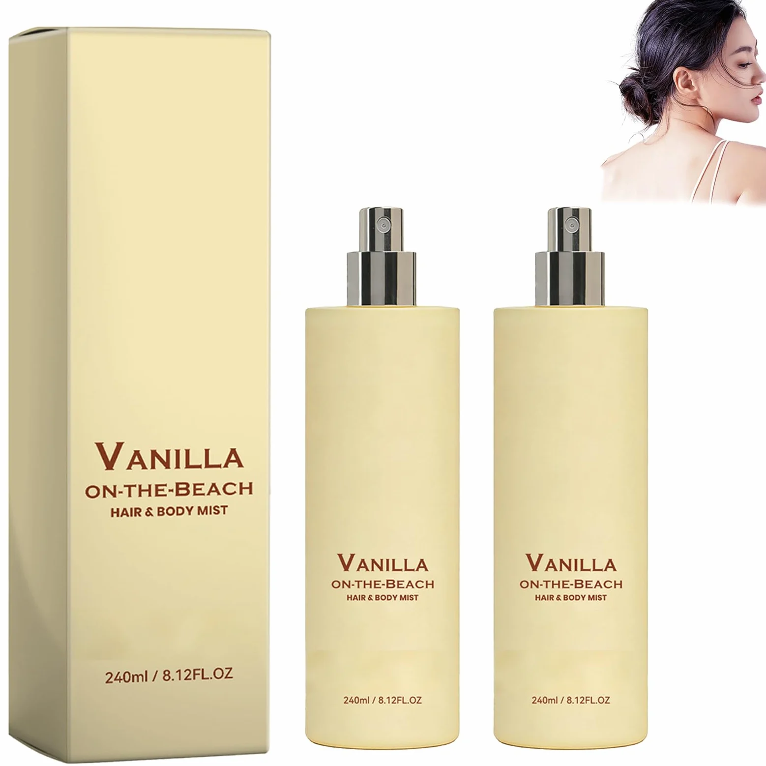 Vanilla on-the-Beach 2 w 1 spray do włosów i ciała, waniliowy spray do ciała dla kobiet, długotrwały zapach premium na bazie wody (2 szt.)