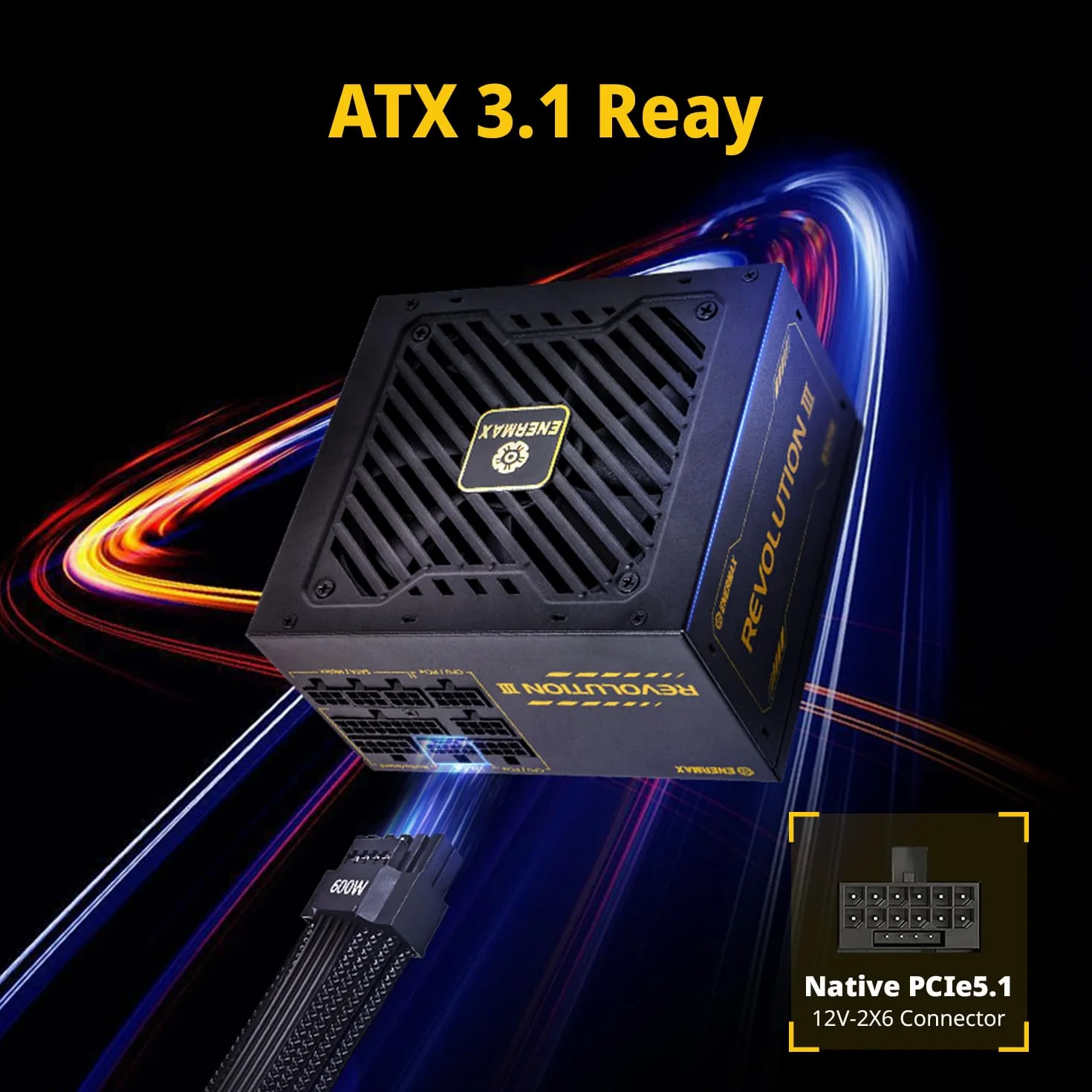 ENERMAX Revolution III 1000 W | w pełni modułowy zasilacz ATX 3.1 | PCIe 5.1 |80 Plus Gold | cichy wentylator FDB 120 mm | 105°C takp. kondensatory | ERV1000G-AHG-MAC