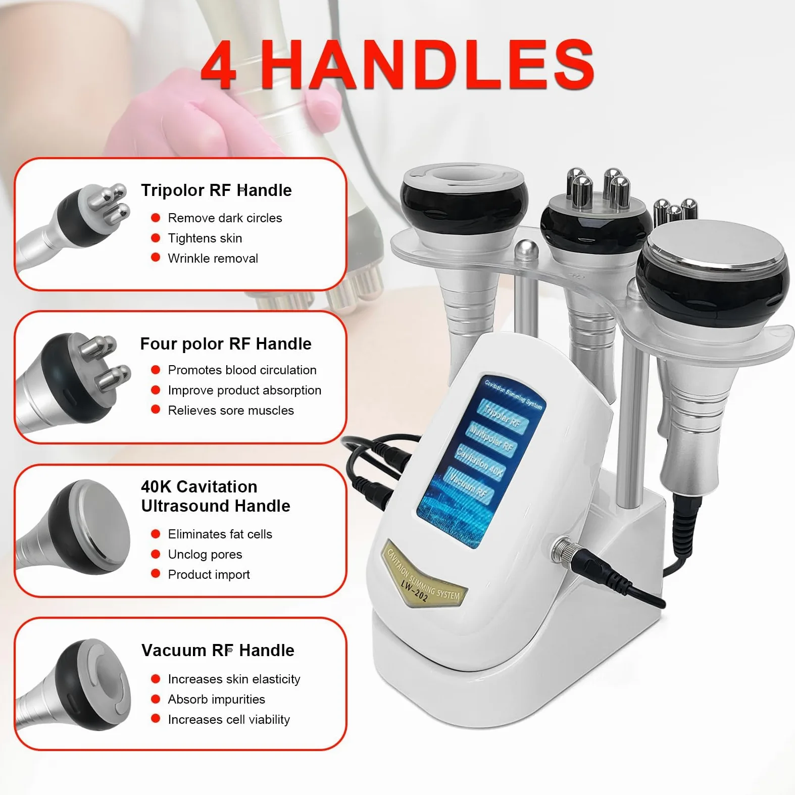 Body Shaper Beauty Machine - 4 w 1 RF kawitacja próżniowa wielobiegunowe urządzenie do pielęgnacji skóry, domowy masażer do ramion, talii i brzucha