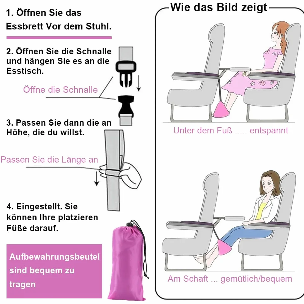 Podnóżek samolotowy, 2 sztuki, podnóżek do samolotu, wiszący podnóżek, hamak, przenośny podnóżek podróżny, do biura, mieszkania, samolotu, relaksu
