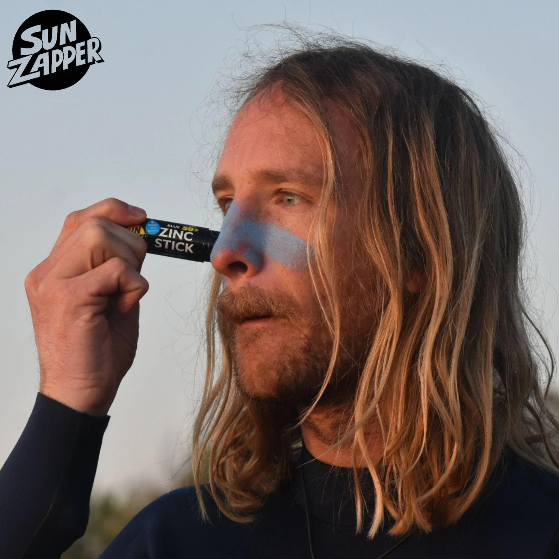 Sun Zapper Kij przeciwsłoneczny z tlenkiem cynku – niebieski SPF 50+ – wodoodporny filtr przeciwsłoneczny o szerokim spektrum działania do twarzy – 12 g – odpowiedni dla dorosłych i dzieci