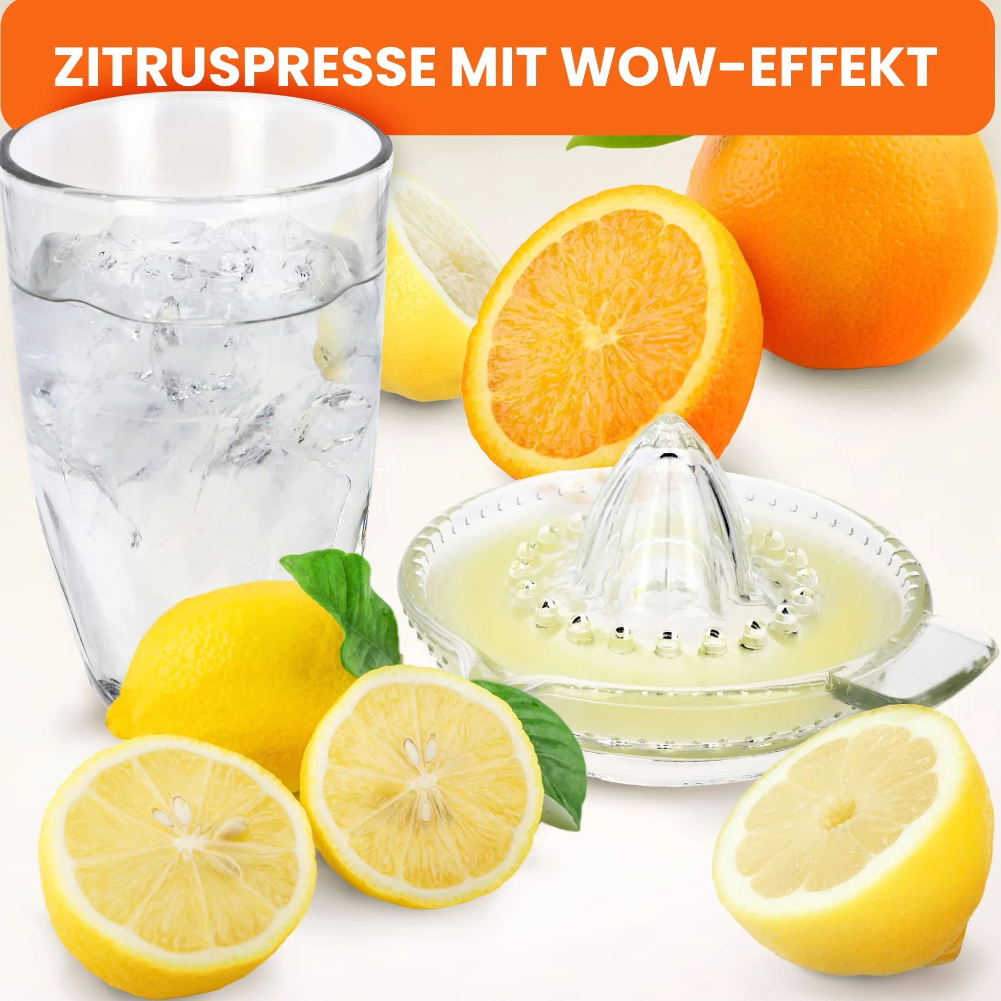 KADAX Ręczna wyciskarka do cytrusów z dzióbkiem, szklana, do cytryn, limonek i pomarańczy, wylewanie bez rozchlapywania, nie pochłania zapachów, do zmywarki