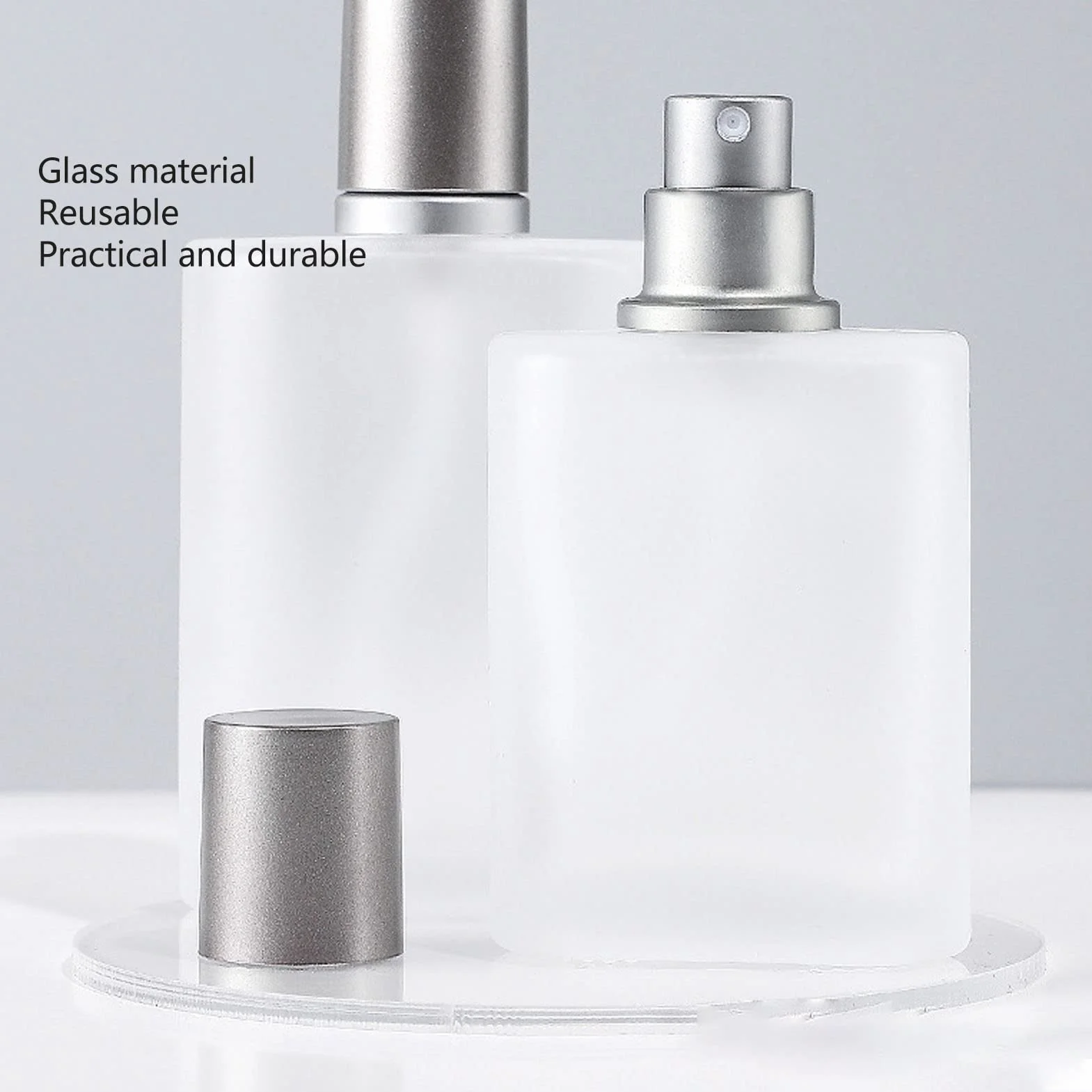 2 szt. 50 ml butelka z rozpylaczem do perfum, grube szkło przezroczyste, wielokrotnego napełniania, podróżna pusta butelka, szczelny atomizer do perfum, do olejków eterycznych, podróż do domu