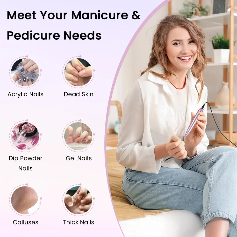 profesjonalne elektryczne pilniki do paznokci, wiertarka do paznokci 20000 obr./min, zestaw do pedicure i manicure z 6 wiertłami i ceramicznym