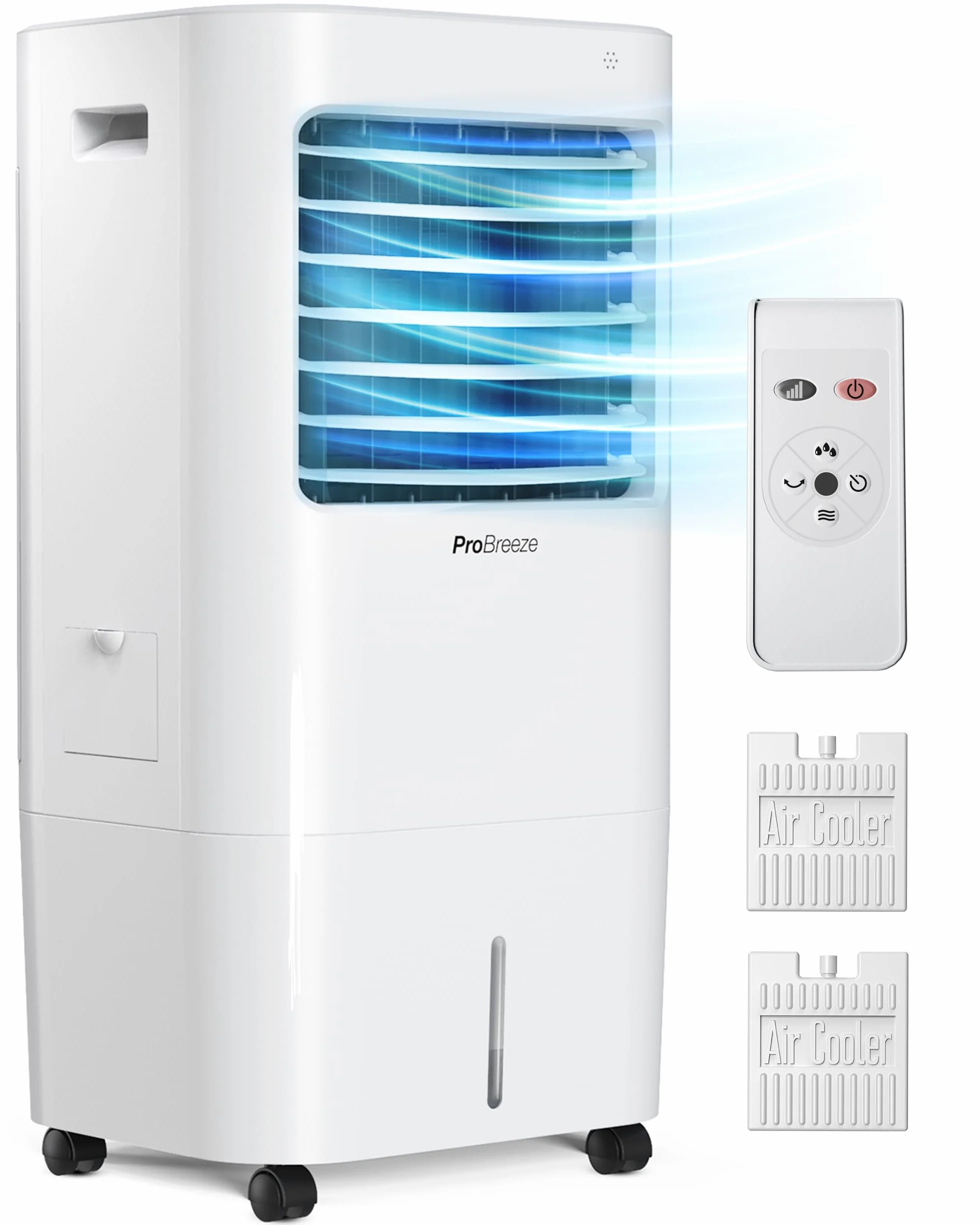 Pro Breeze Przenośny Klimatyzer 4w1 – Klimator Ewaporacyjny z Nawilżaczem, Oscylacją, Zdalnym Sterowaniem, 3 Prędkości, Timer 7h, Tryb Nocny, Zbiornik 10L, Biały