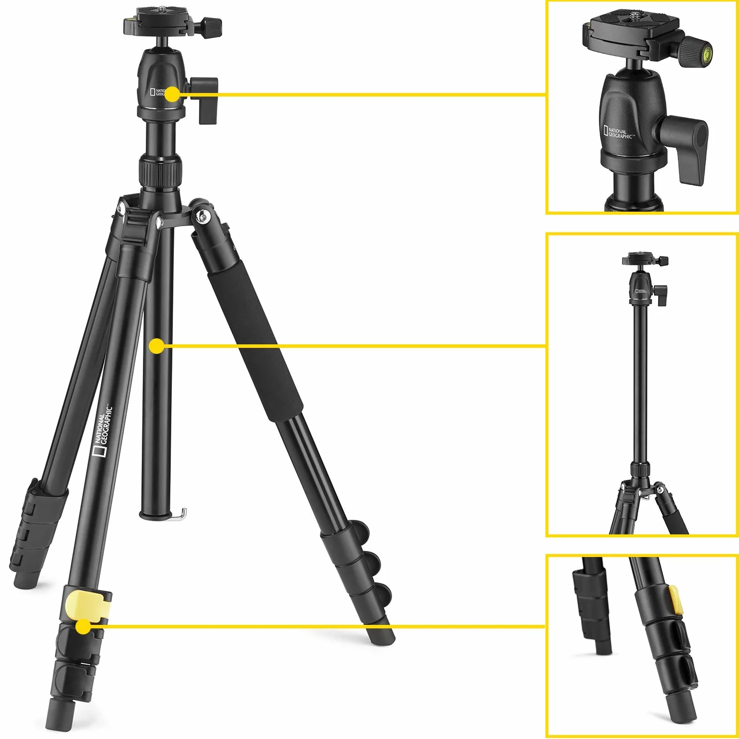 National Geographic Podróżny statyw fotograficzny z monopodem, aluminium, 4-sekcyjne nogi, blokada dźwigni, obciążenie 6 kg, torba transportowa, głowica kulowa, szybkie zapięcie, NGTR001L [Wyłącznie w