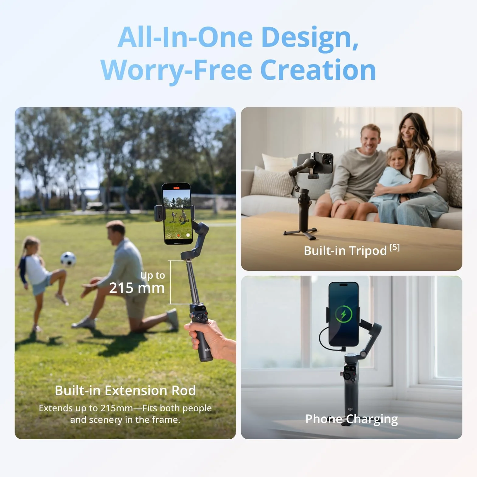 Zestaw DJI Osmo Mobile 8 Standard, stabilizator gimbala do smartfona, obrót panoramiczny 360°, wbudowany wysięgnik i statyw, czas pracy akumulatora 10 godz.