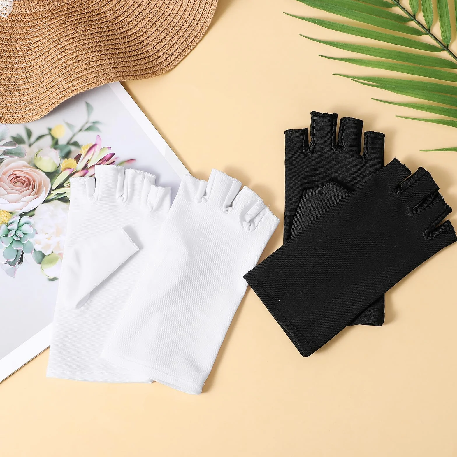 AHQiZFX 2 pary UV rękawic do manicure, ochrona przed UV, bez palców, dla żelowych paznokci, suszarek, jazdy, wędkowania, fitnessu