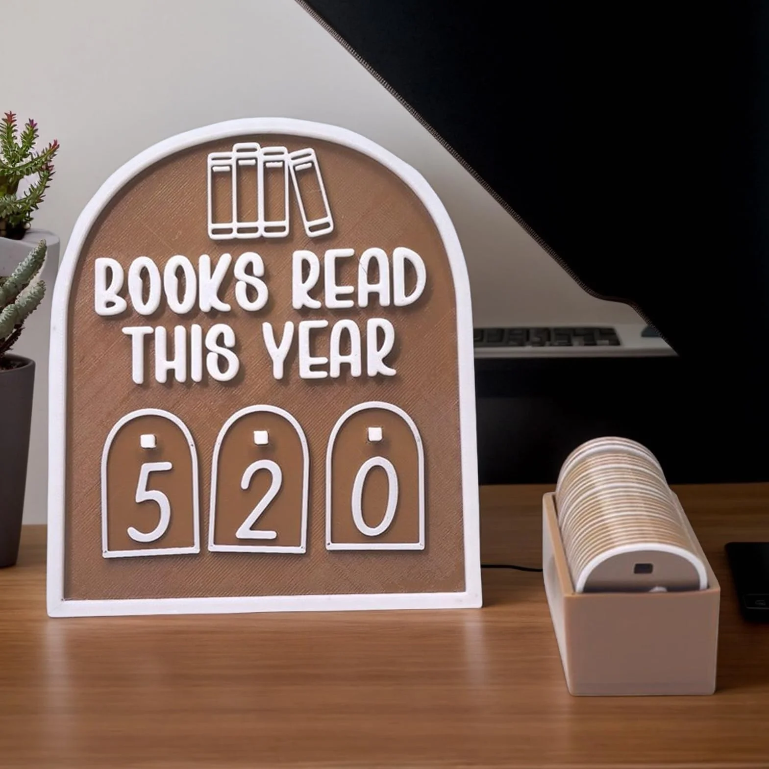 Modern Book Tracker Ornament for Book Lovers, Up to 999 Books Read Display, 4.72x5.67 Inches