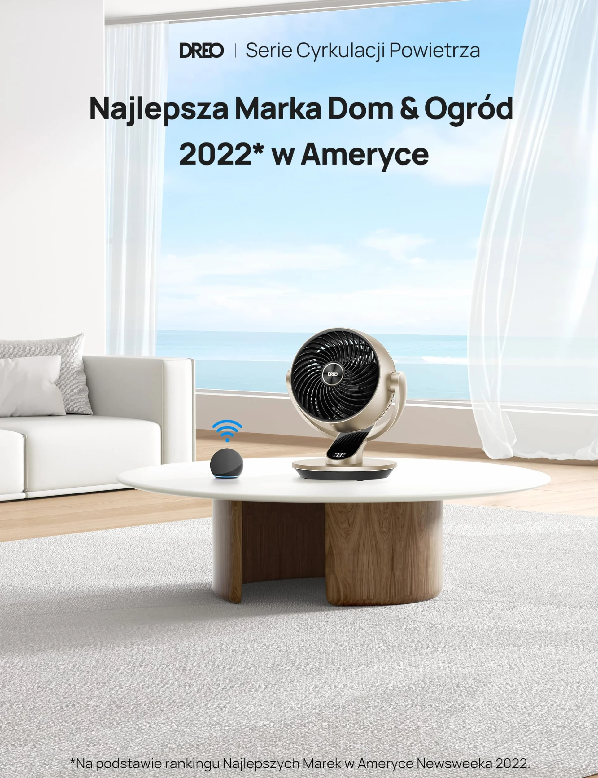 Dreo Lynx S Inteligentny wentylator stolikowy 28 dB 18 cm 4 prędkości 5 trybów timer 12h oscylacja 120° pilot sterowanie głosowe złoty