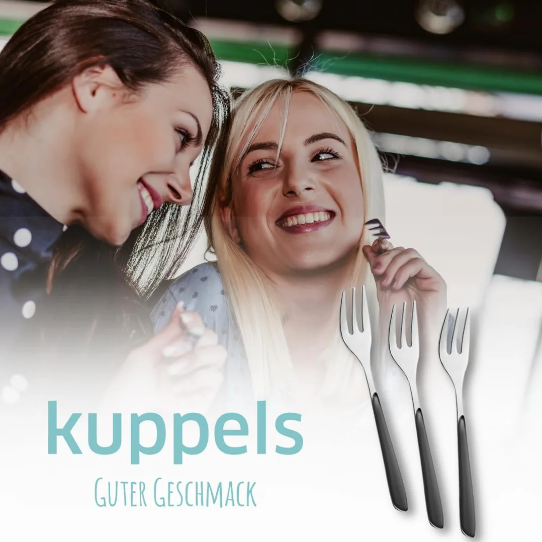 Kuppels Prisma 6-częściowy zestaw widelczyków do ciasta ze stali nierdzewnej 18/0, dla 6 osób, wysokiej jakości uchwyty z tworzywa sztucznego w kolorze łupkowo-szarym, nierdzewne i nadają się do mycia