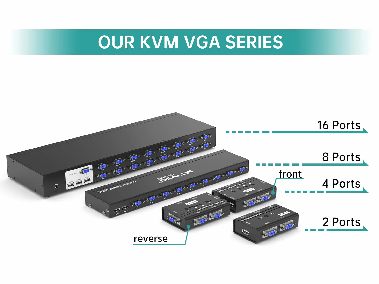 MT-VIKI VGA KVM Switch 8 Port 1U Rackmount KVM Switch 8x1 obsługuje klawiaturę, mysz, głośnik USB, w zestawie kabel 8XKVM, zestaw 2 x stojak