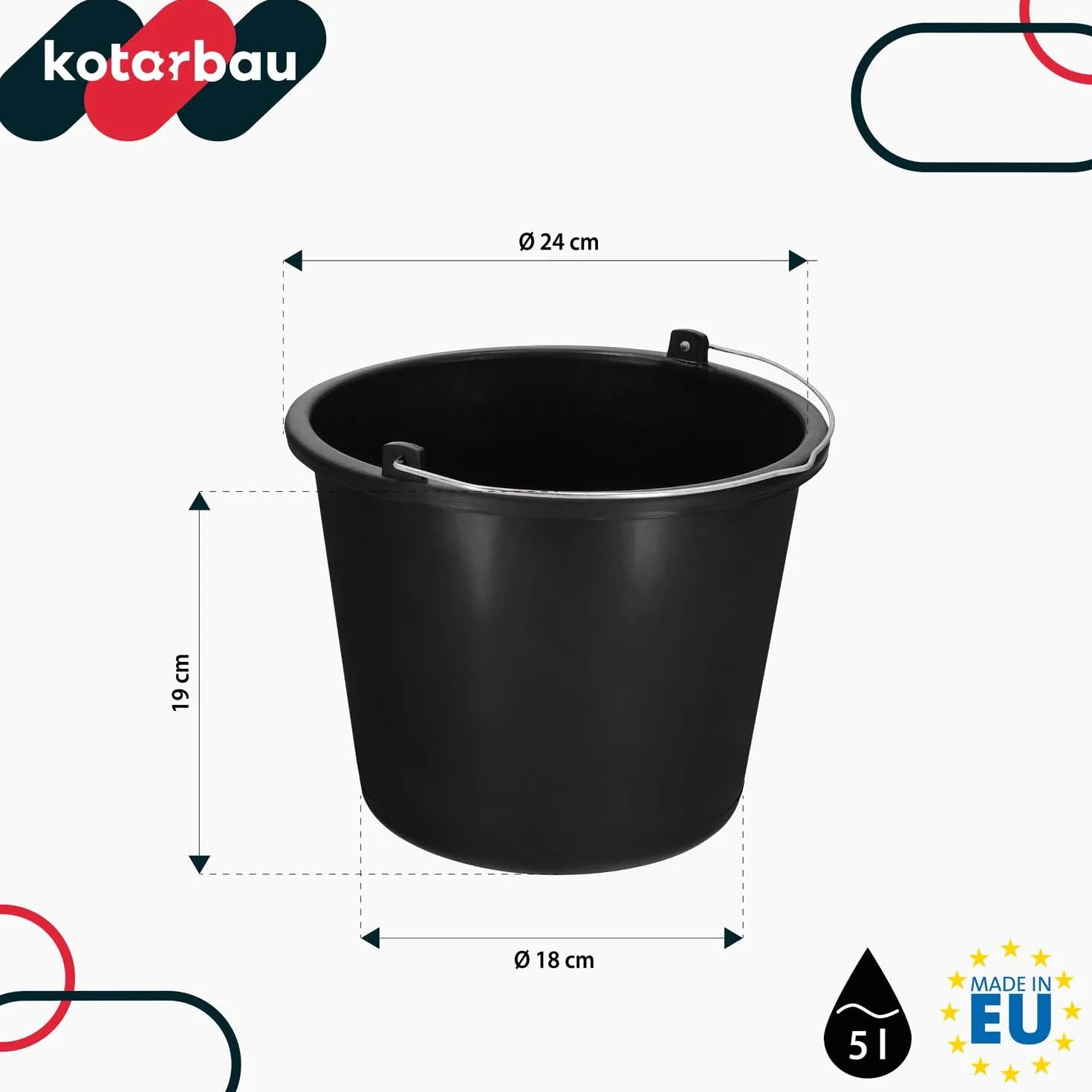 Zestaw 5 plastikowych wiader konstrukcyjnych 5 l czarny KOTARBAU