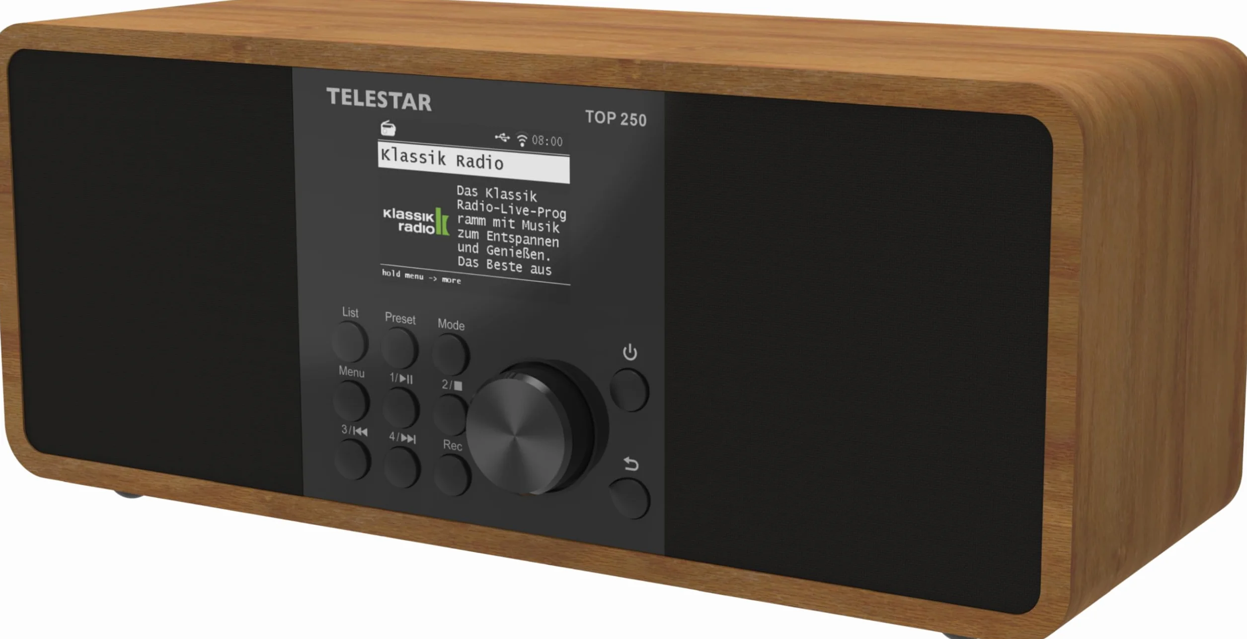 TELESTAR TOP 250 – DAB+/radio internetowe (stereo, 2 × 10 W, funkcja nadawania/odbioru Bluetooth, nagrywanie USB, system alarmowy, sterowanie aplikacją) – drewno