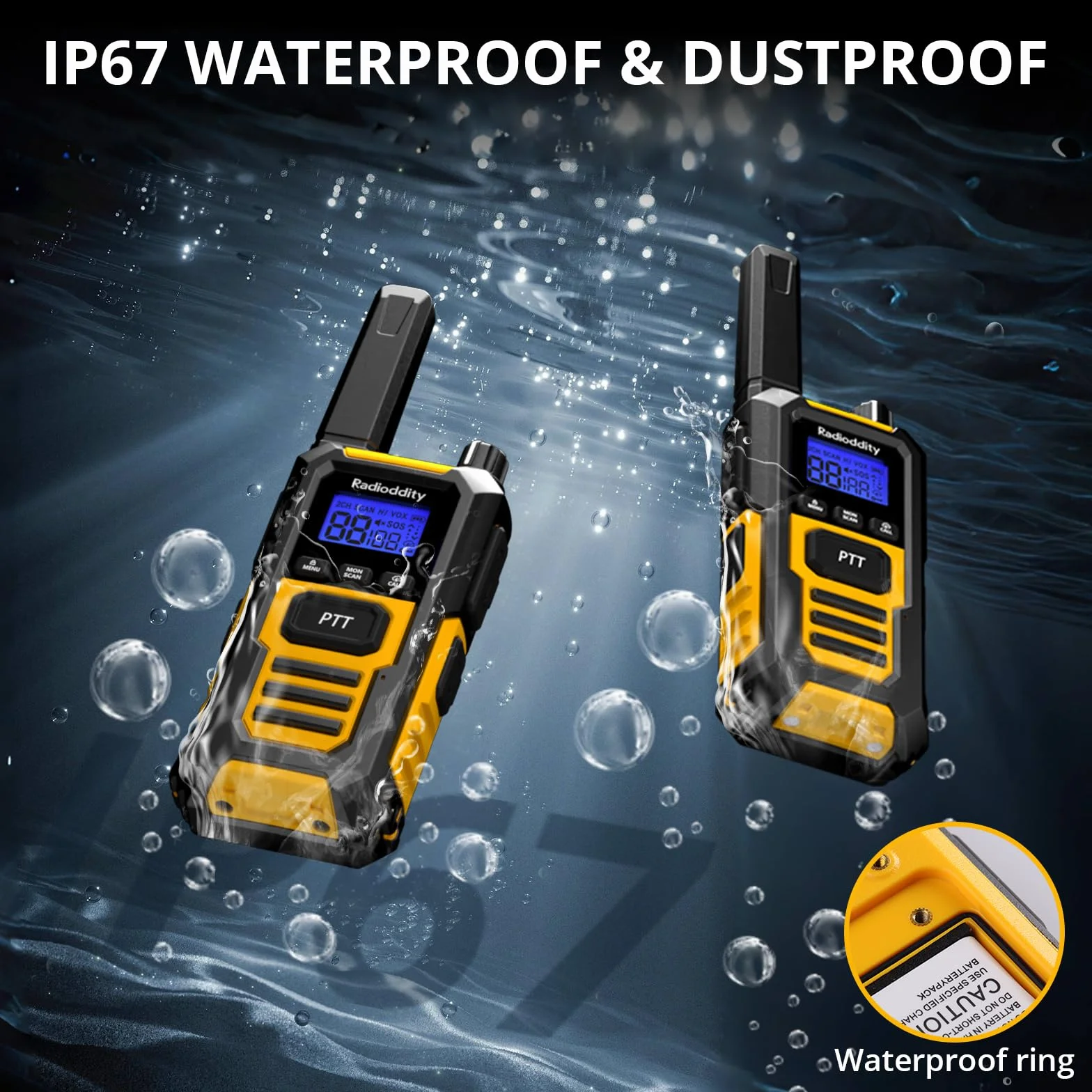 Radioddity HD-1 Walkie Talkie IP67 wodoodporny, wytrzymały, pyłoszczelny i odporny na wstrząsy zestaw radiowy PMR, z jednym przyciskiem połączenia grupowego, alarmem wibracyjnym, SOS, ładowaniem
