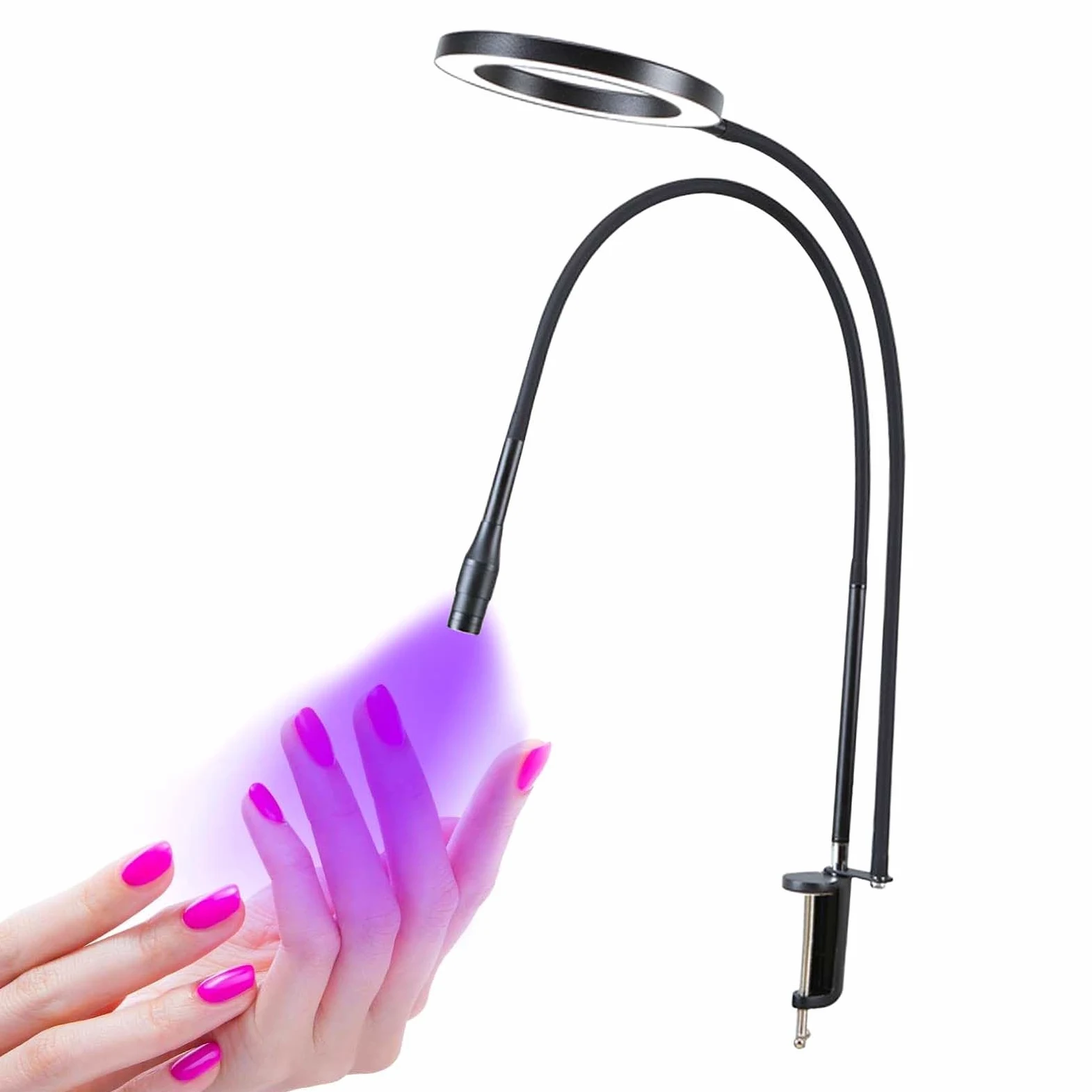 Lampa błyskowa LED typu gęsia szyja z bezstopniowym przyciemnianiem, 3 tryby kolorów i regulacja rozmiaru plamki do utwardzania lakieru do paznokci, szycia, malowania, rysowania, majsterkowania