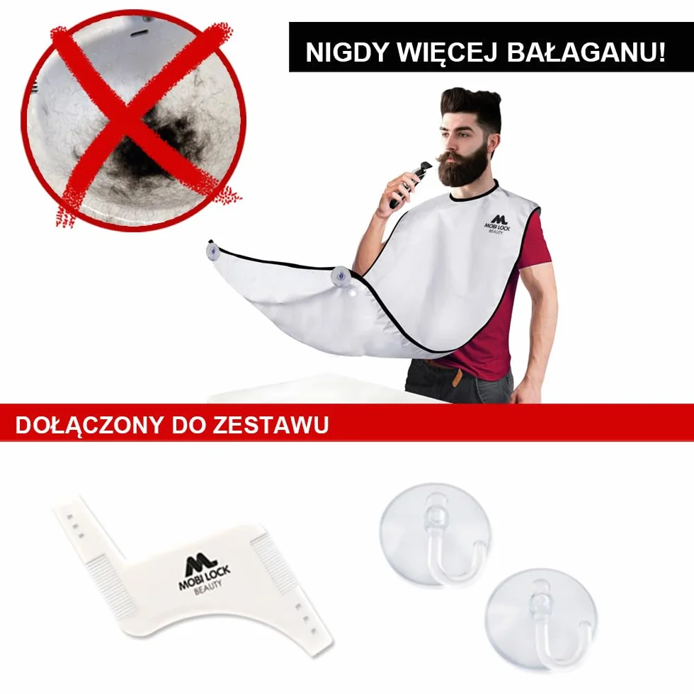 Śliniak do Golenia Brody - Inteligentny sposób na golenie - Fartuch przycinania brody - Peleryna do golenia dla mężczyzn (urodziny, Dzień Ojca, Boże Narodzenie) - Goleniem bez bałaganu - od Mobi Lock