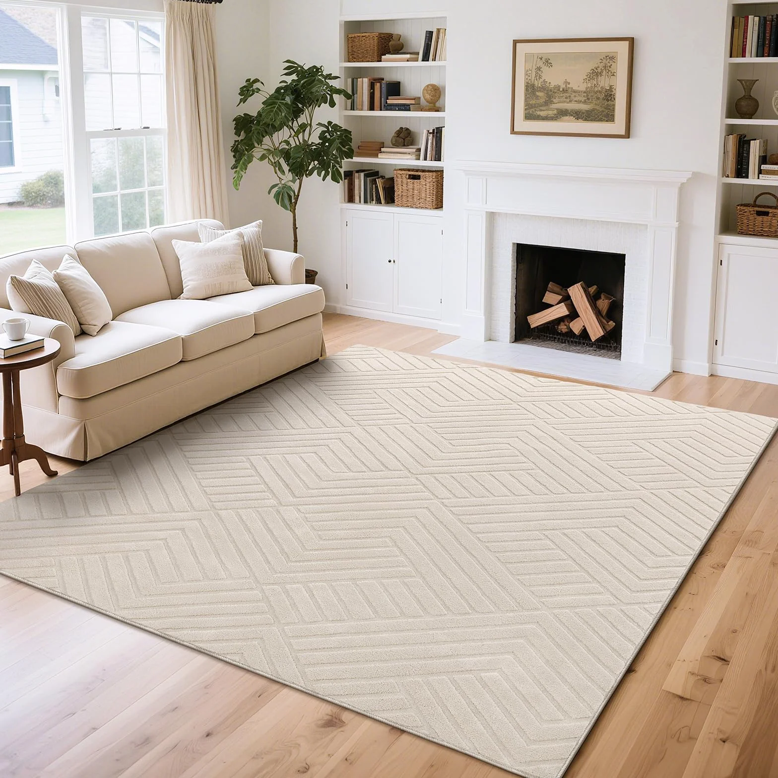 Enyhom Dywan do salonu 200x300 cm nowoczesny antypoślizgowy geometryczny kremowy