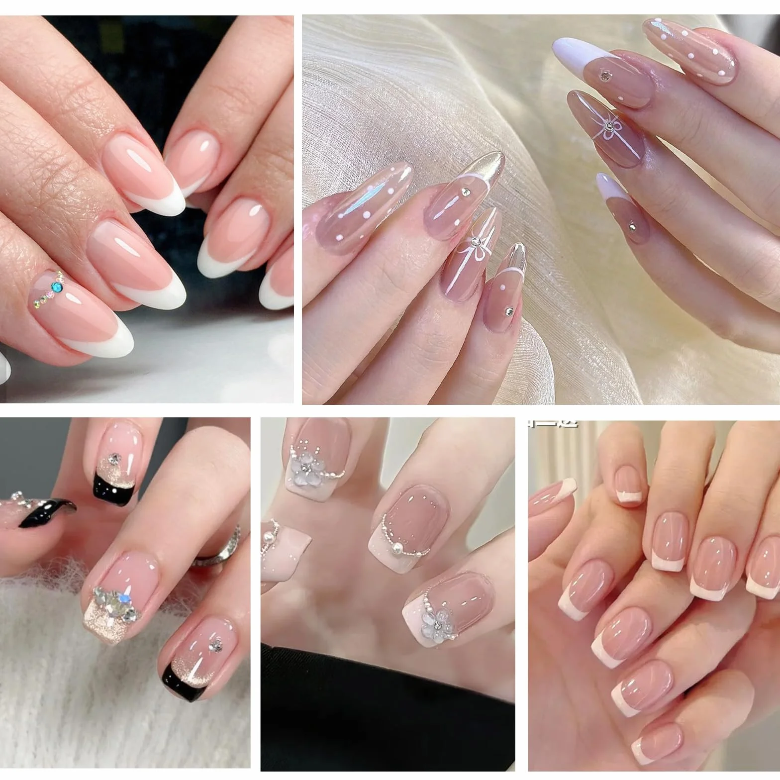 Larrel 5 arkuszy/240 sztuk Francuskie paznokcie szablony, szablony do manicure biały półksiężyc francuska manicure naklejki na paznokcie naklejki ozdoby sztuczne DIY narzędzia