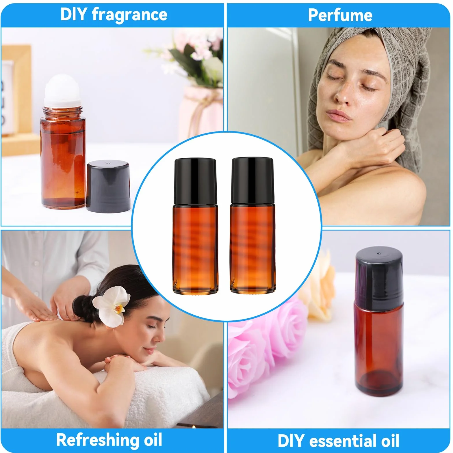 1 szt. brązowa szklana butelka rolkowa o pojemności 50 ml na olejki eteryczne, butelki roll-on do wielokrotnego napełniania dozujące perfumy z aplikatorem kulkowym, puste pojemniki na dezodorant