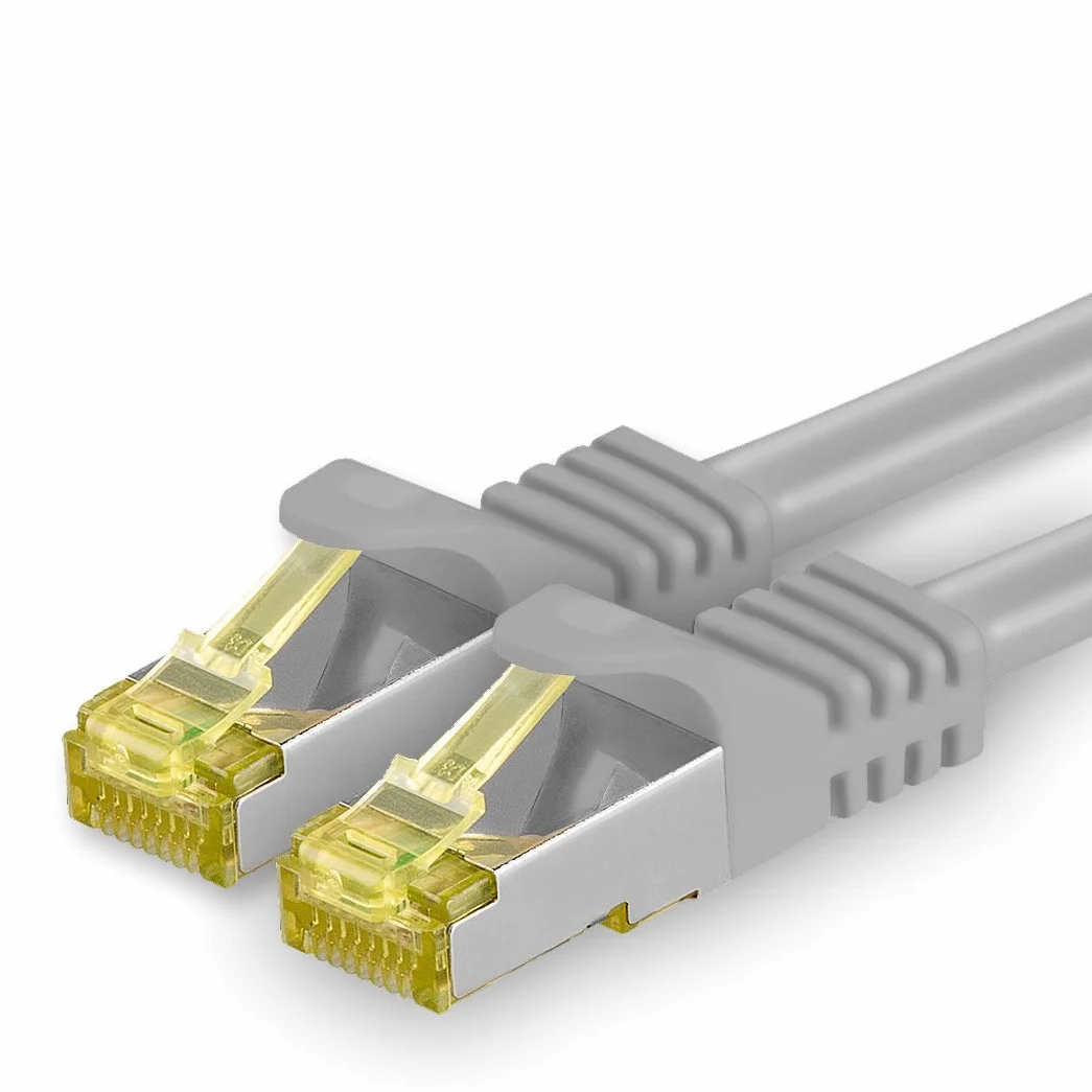1aTTack.de Cat.7 kabel sieciowy 1m szary 1 sztuka Cat7 kabel Ethernet kabel sieciowy LAN kabel surowy 10 Gb/s SFTP PIMF LSZH zestaw kabel krosowy z wtyczką Rj 45 Cat.6a