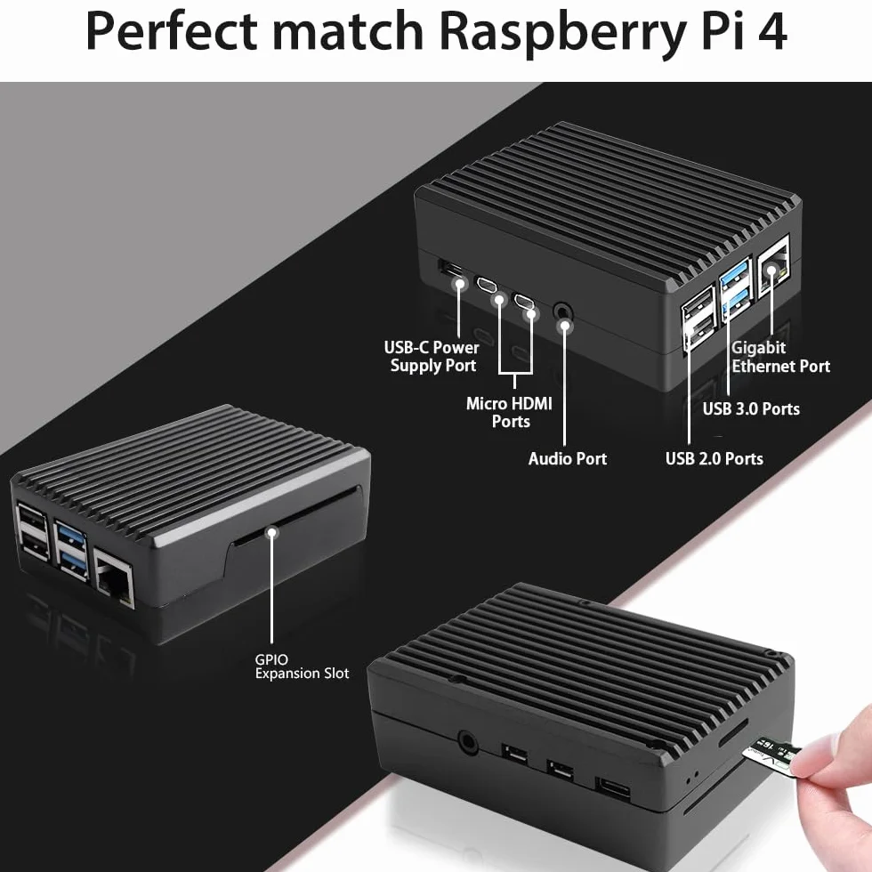 GeeekPi Zestaw startowy dla Raspberry Pi 4 8 ​​GB, płyta Pi 4 8 ​​GB RAM, karta SD 128 GB i karty SD, pasywna konstrukcja aluminiowa, 5 V 3,6 A Netzteil z EIN-/Ausschalter, 2 szt. Kabel HDMI 4K