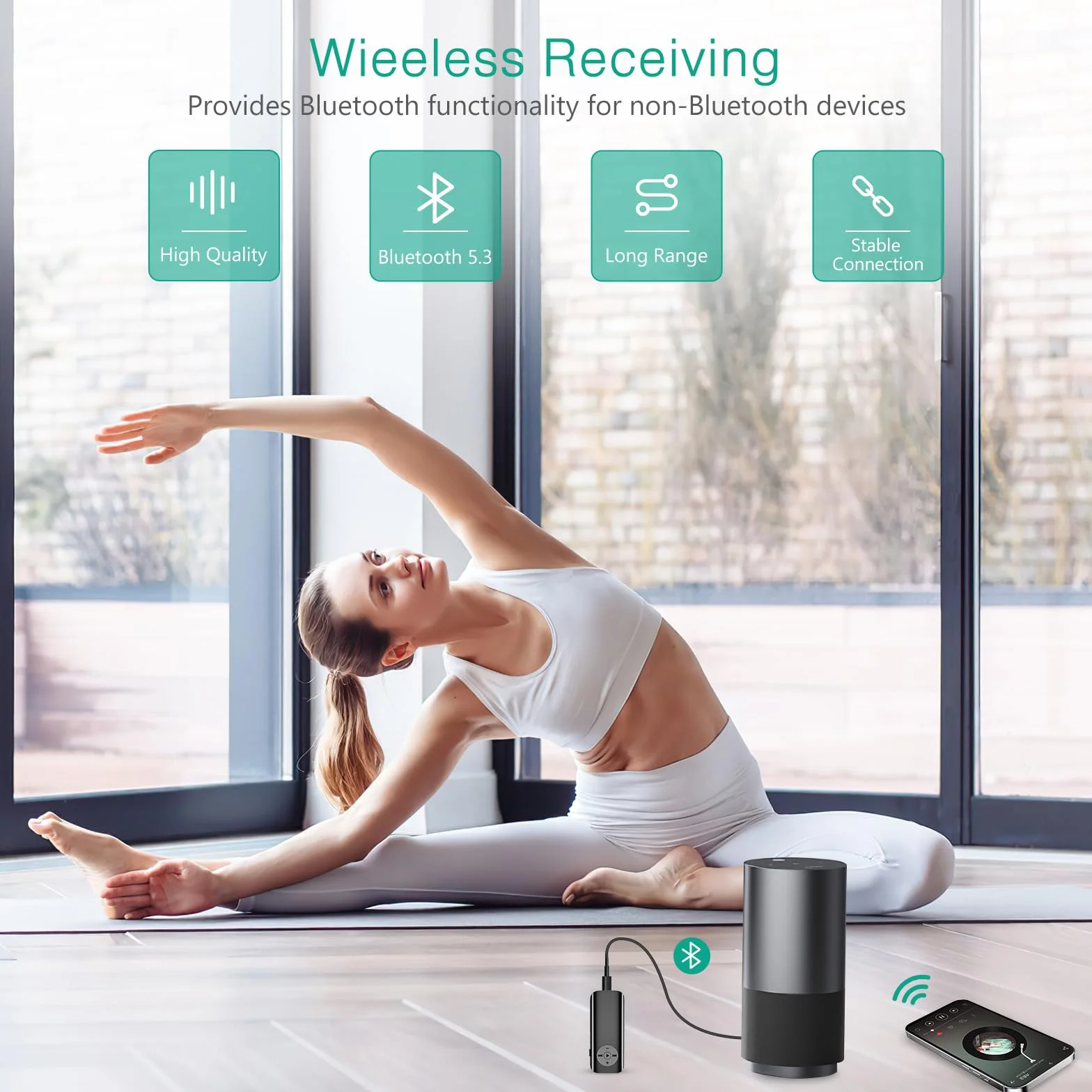 ORIA Nadajnik odbiornika Bluetooth 5.3, 2 w 1, pomocniczy adapter Bluetooth z ekranem wyświetlacza, redukcja szumów, 20 godzin autonomii, samochodowy odbiornik audio Bluetooth, głośniki