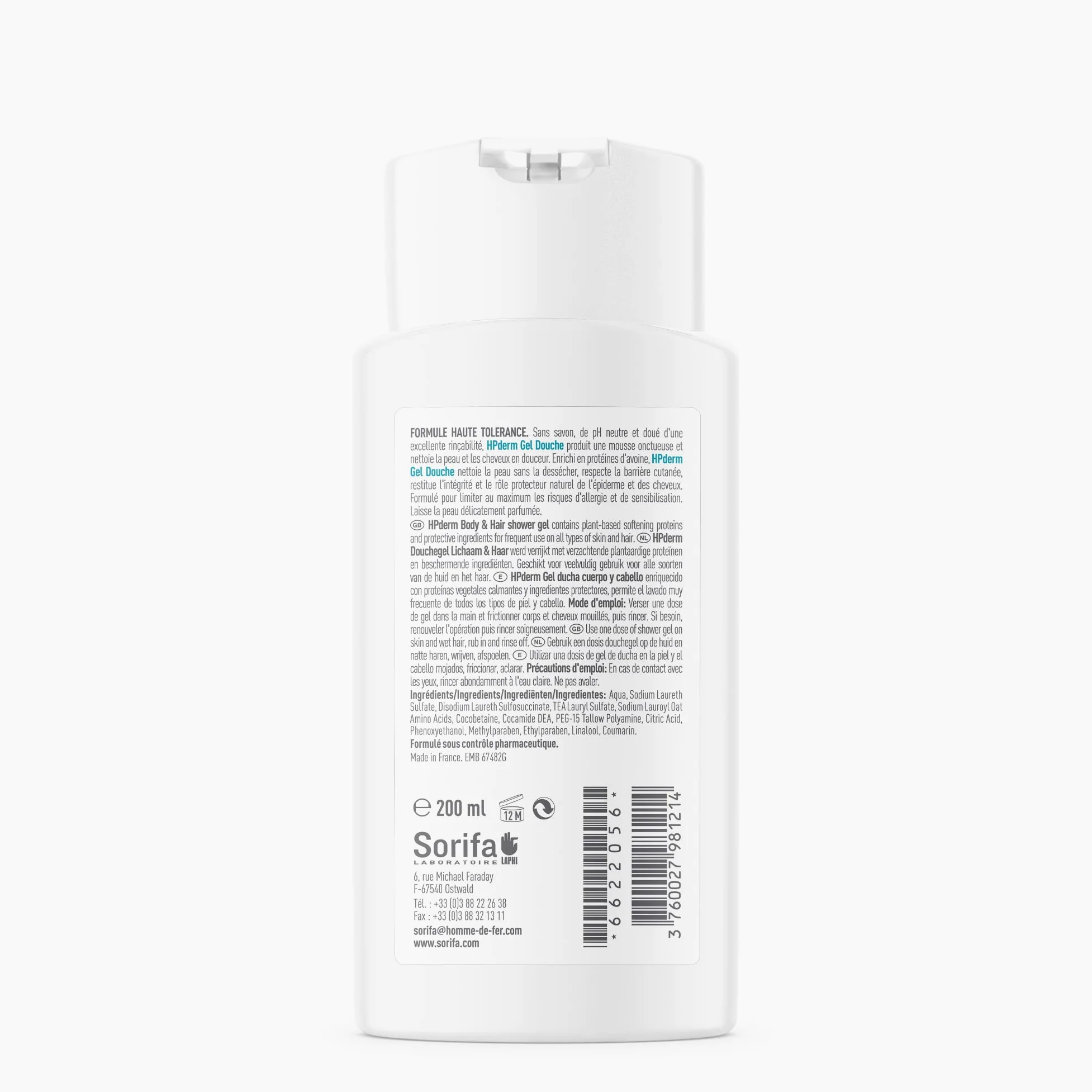 30 szt. - HPderm Żel pod prysznic 2 w 1 do ciała i włosów - Dermo-protekcyjny - Każdy rodzaj skóry i włosów - z białkami owsianymi - Częste stosowanie - pH neutralne, bez mydła - Butelka 200 ml