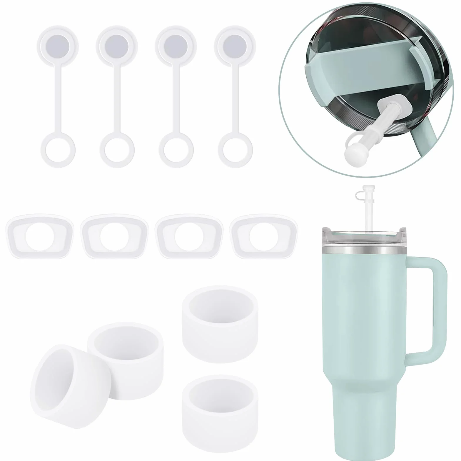Stanley Cup Akcesoria 12 Sztuk Ochrona Przed Wyciekiem 4 Pokrywki na Słomki 8 Pokrywek Szczelne Silikonowe Zatyczki do Tumbler 1.0/2.0 30oz