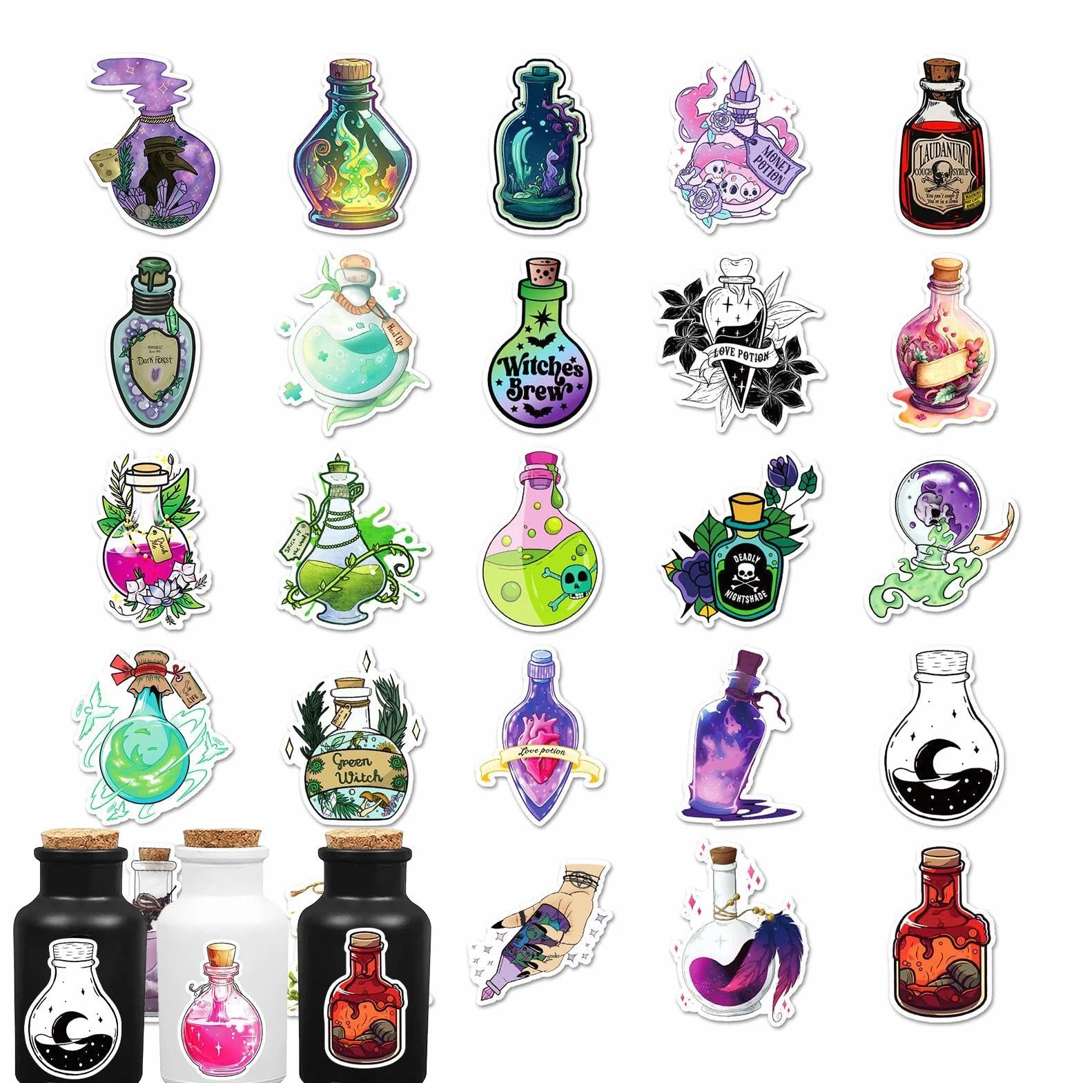 Halloween Potion Bottle Sticker Labels, 50x Decals, Clear Spherical Cosplay Stickers for Water Bottle