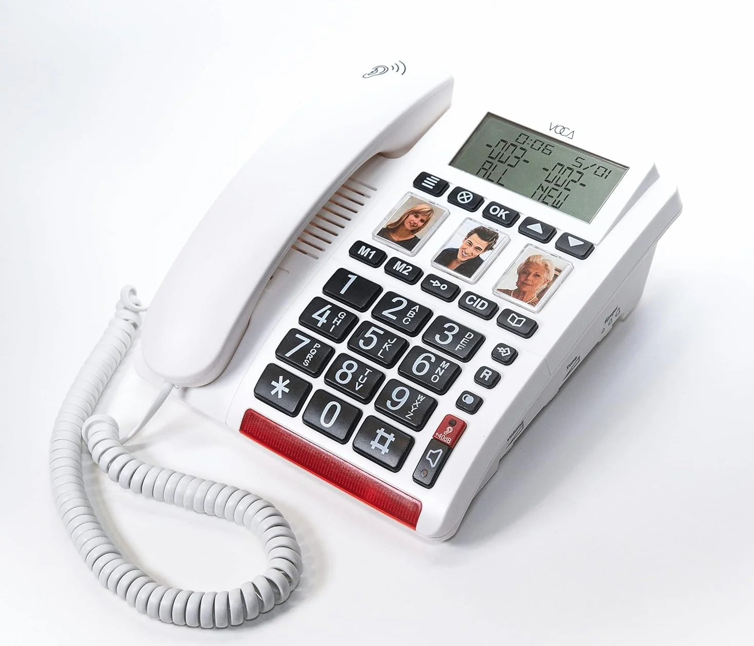 VOCA Big Buttontelefon dla osób starszych, wzmocniony CP130, zestaw głośnomówiący, kompatybilny z aparatami słuchowymi, głośny telefon dla niedosłuchowych i niedowidzących