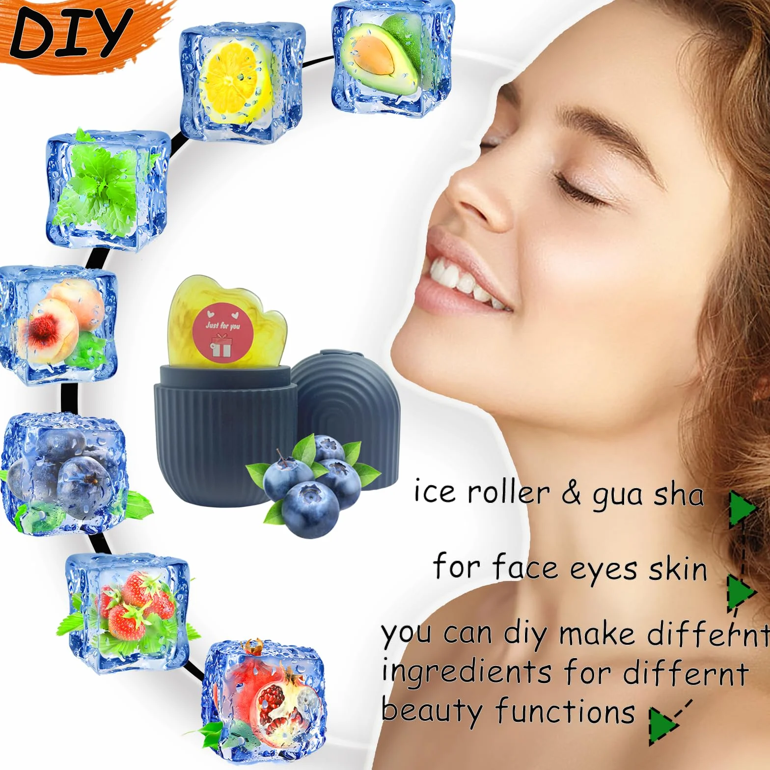 Ice Roller, Ice Roller for Face and Eyes, Ice Face Roller and Gua Sha, Silikon Rolka do lodu do Twarzy, Skutecznie Złagodzić Opuchliznę, Zmniejsza Pory, Napięte Zmarszczki i Analgesiate Hydrate