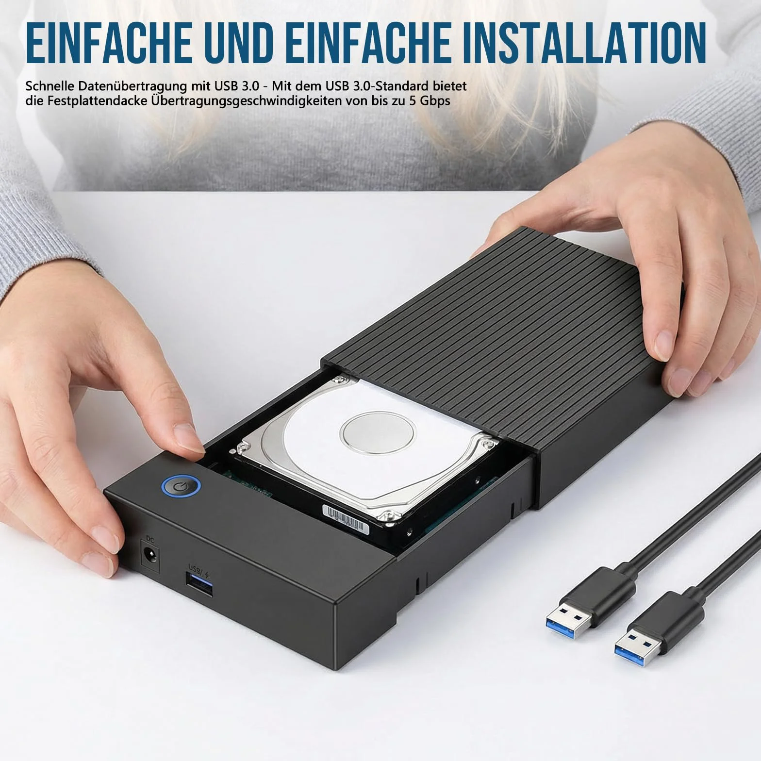 Stacja dokująca do dysków twardych USB 3.0 SATA HDD/SSD, zewnętrzny adapter do dysku twardego 2,5 i 3,5 cala, obudowa dysku twardego 3,5 z UASP, 16 TB, szybki i beznarzędziowy