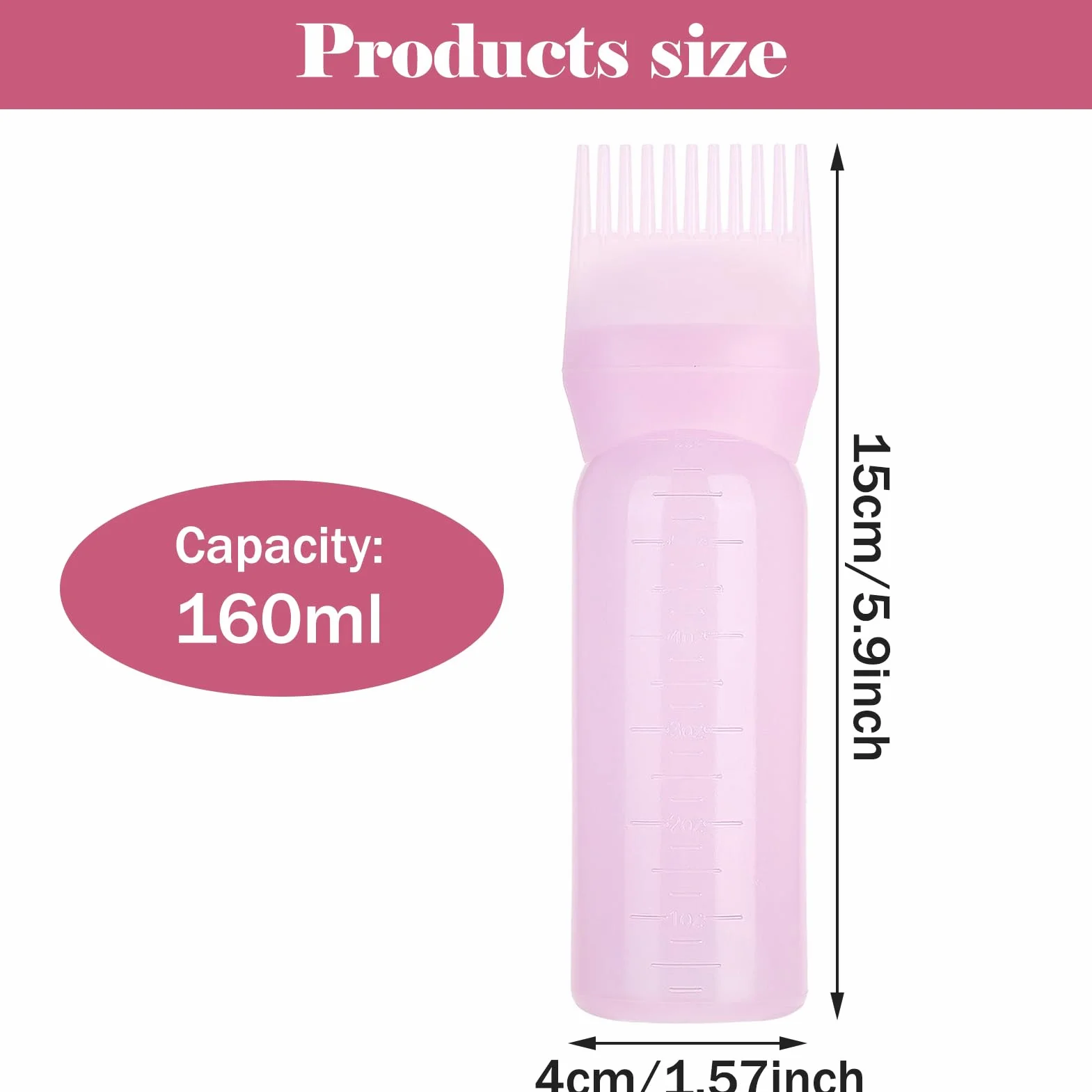 Butelka z aplikatorem olejku do włosów, 160 ml Butelka z aplikatorem grzebieni korzeniowych Lekka butelka oleju do włosów do pielęgnacji skóry głowy Niezbędny i barwnik do włosów(Pink)